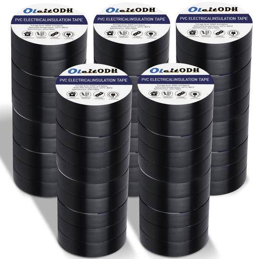 50 Pack Black Electrical Tape 3/4 in x 66 ft Waterproof Vinyl Electrical Insulating Tape High Temperature Resistance Electric Tape Under 600V Home Outdoor Multipurpose