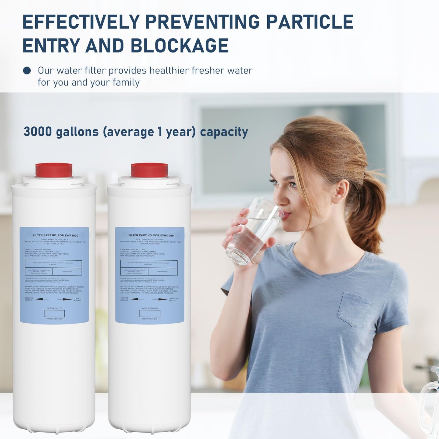 51300C Water Replacement Filter Compatible with Elkay 51300C EWF3000, and Ezh20 Bottle Filling Station, 3000 Gallon Water Filter Replacement for ERF750, 51299C, 55898C (No Chip)