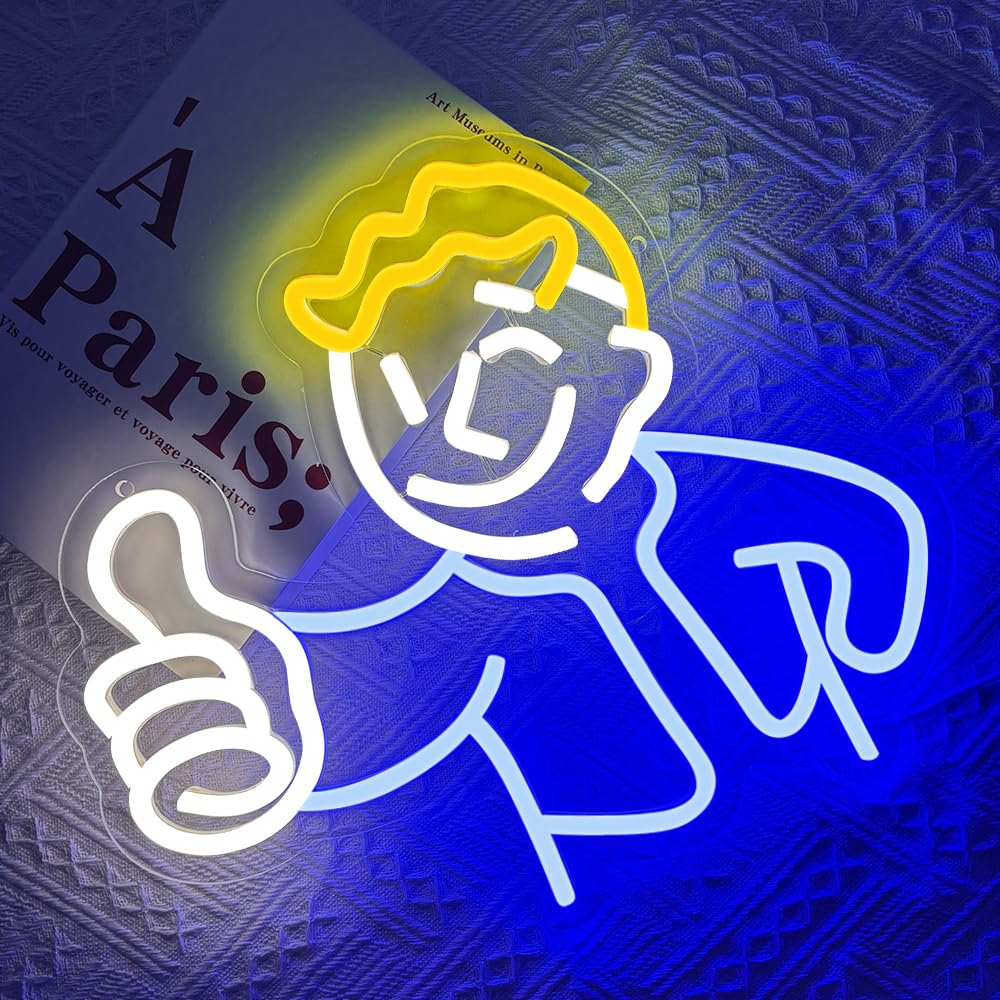 PILOYINDE Gaming Neon Sign Vault Boy Neon Signs for Wall Decor Game Neon Light Gamer Mave Cave Bedroom Vault Boy Neon Light LED Signs for Wall Light Up Game Neon Signs for Gamer
