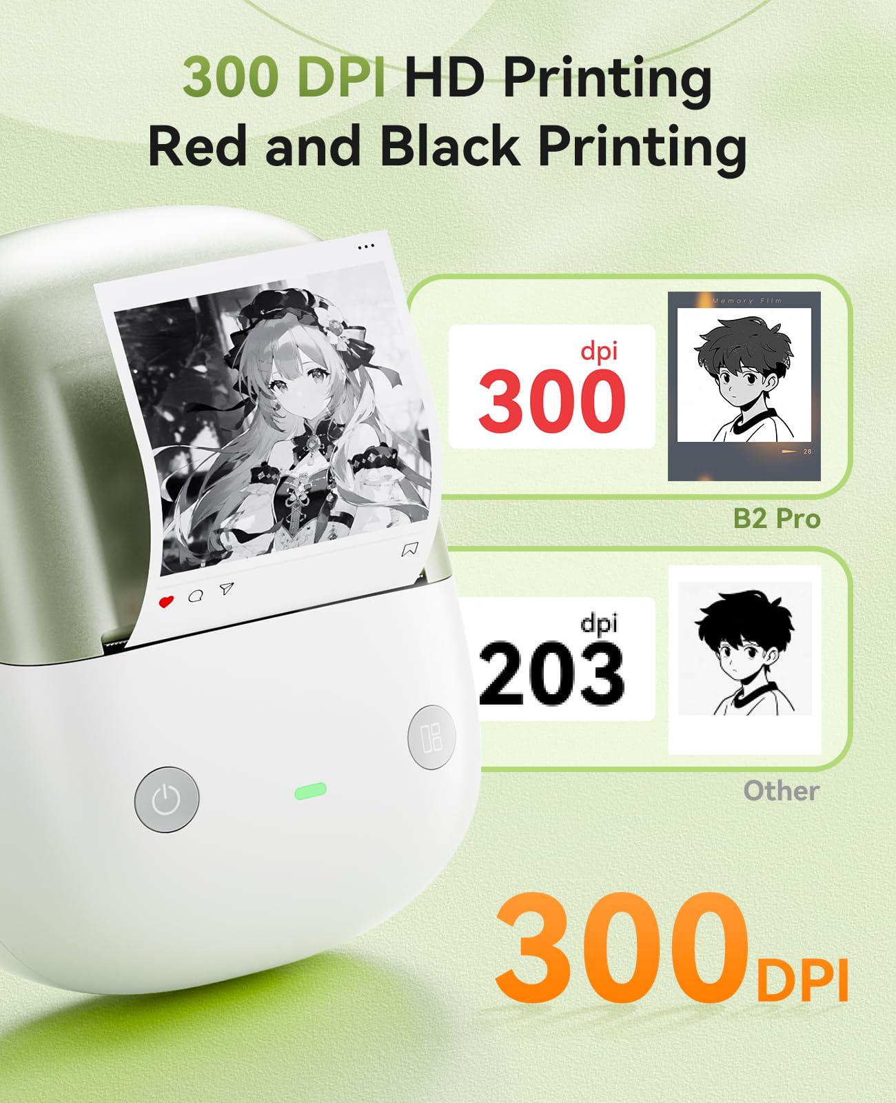 NIIMBOT B2 PRO Label Maker Machine, 300DPI HD Thermal Photo Label Printer, Support Red -Black Dual Color Printing, Sticker Printer for Home, Business and Office, Came with 1 Roll Label,Green
