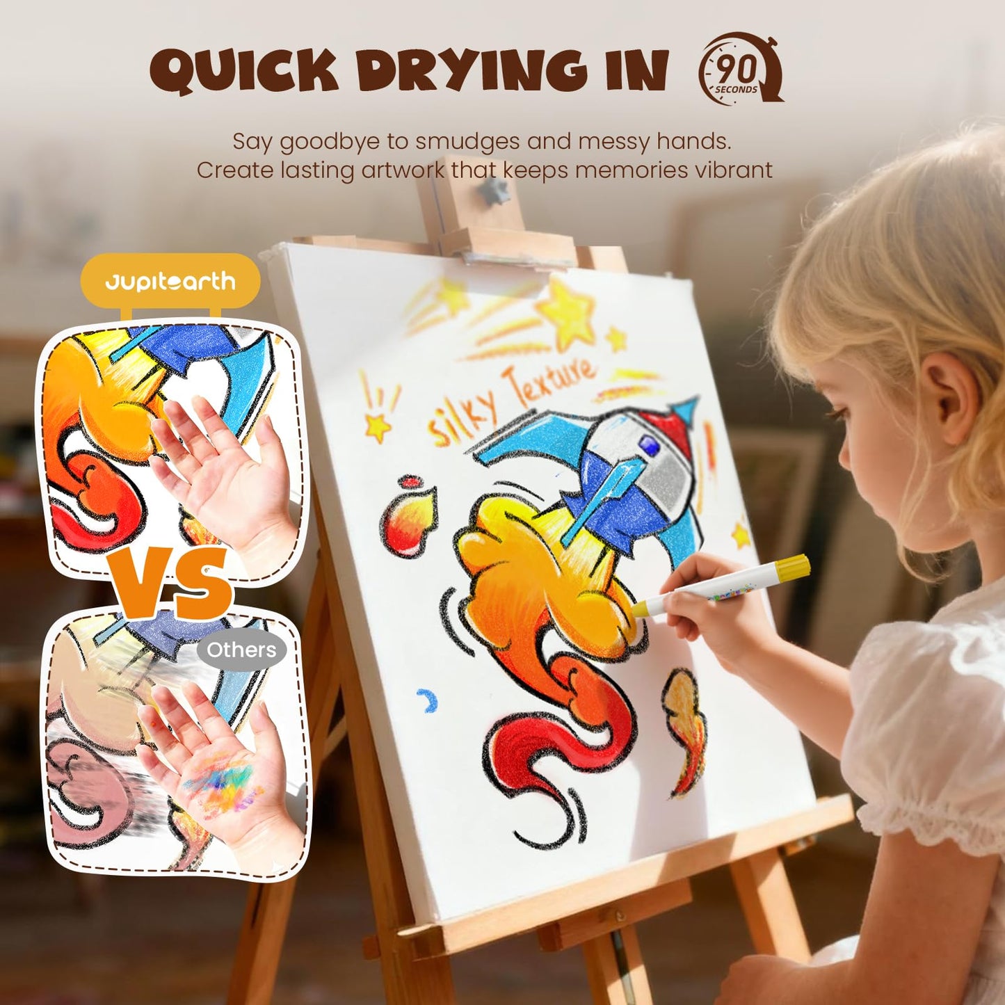JUPITEARTH 36 Colors Rocket Tempera Paint Sticks with 120 PDF Coloring Pages, Quick Drying, Non-Toxic and Washable Paint Sticks for Kids and Students, Art Supplies for Drawing on Paper and Canvas