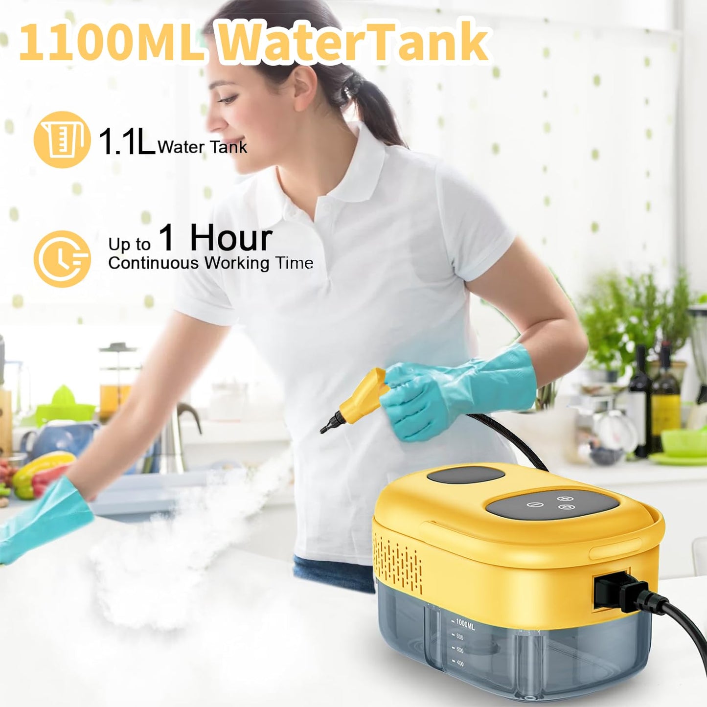 2500W Handheld Steam Cleaner with 1100ML Tank, 6 Speed Portable High Pressure Steamer Cleaning Machine with11 pcs Accessories, Fast Heating Steamer for Home Furniture Grease, Car, Kitchen, Tile Carpet
