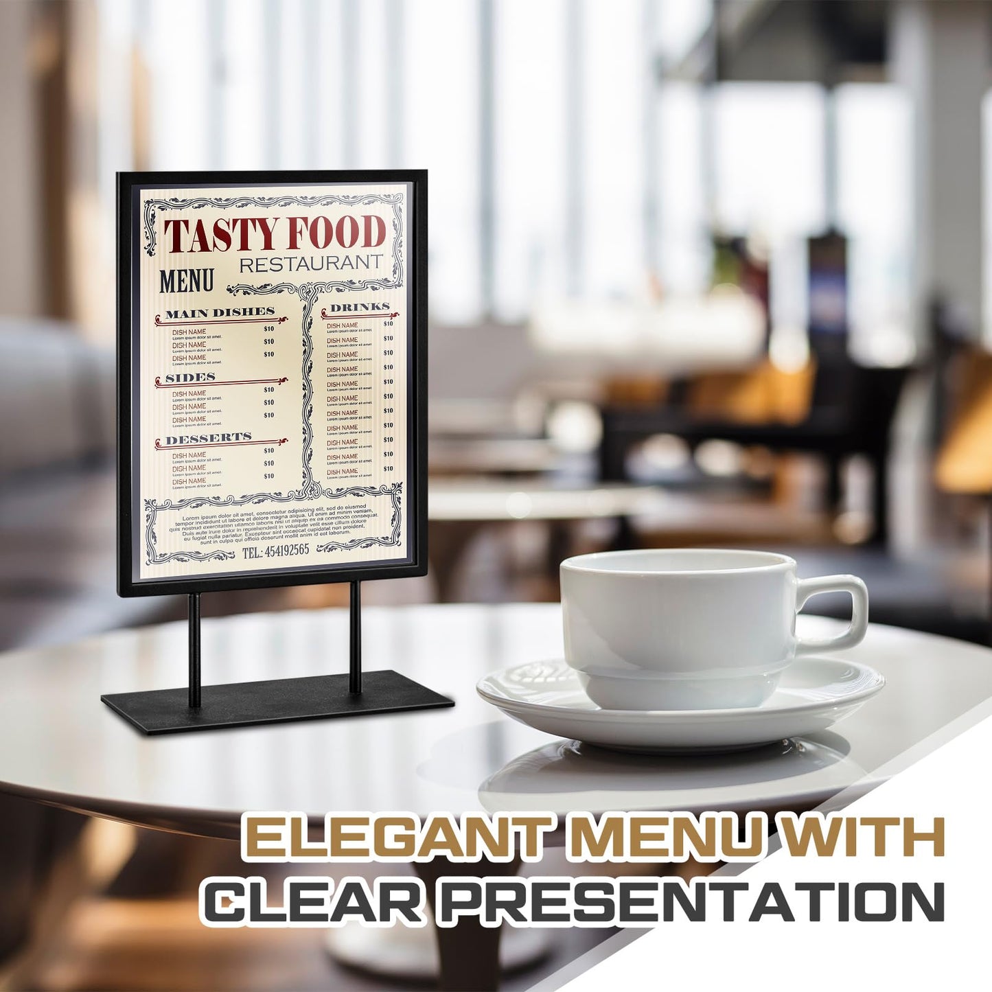 Zhengmy Tabletop Sign Holder with Flat Base Double Sided Countertop Sign Holder 11" x 8.5" Vertical Desktop Display Stand Metal Poster Display Stand for Office Store Restaurant Hotels, Black