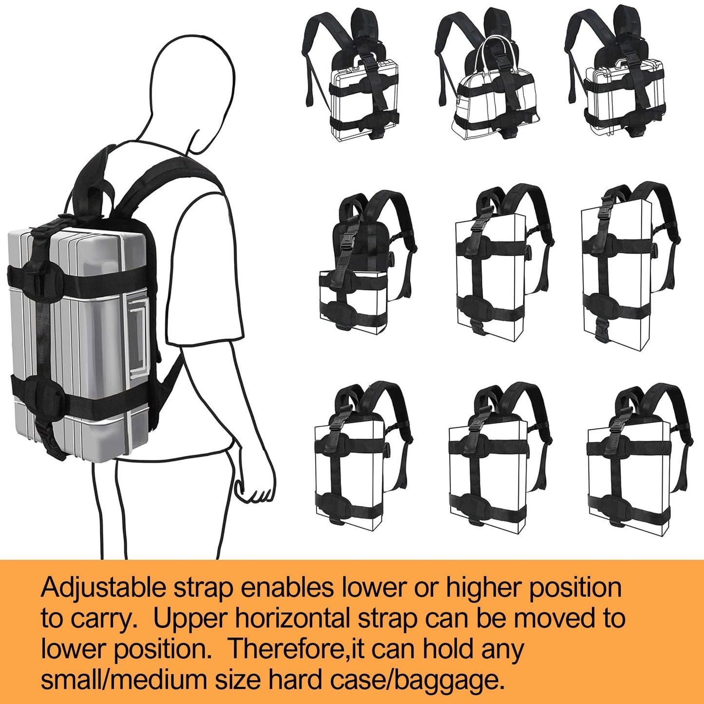 Premium Backpack Carrying System with Adjustable Strap – Ideal for Carrying Small to Medium Size Hard Shell case/Hand Baggage - S