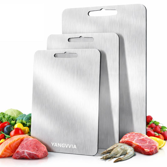 Cutting Board, 316L Food-Grade Stainless Steel Cutting Board Set of 3 | Double-Sided Chopping Board for Kitchen | Dishwasher Safe Work Surface for Meat, Vegetables, & Fruit | Ideal Gift (S+M+L)