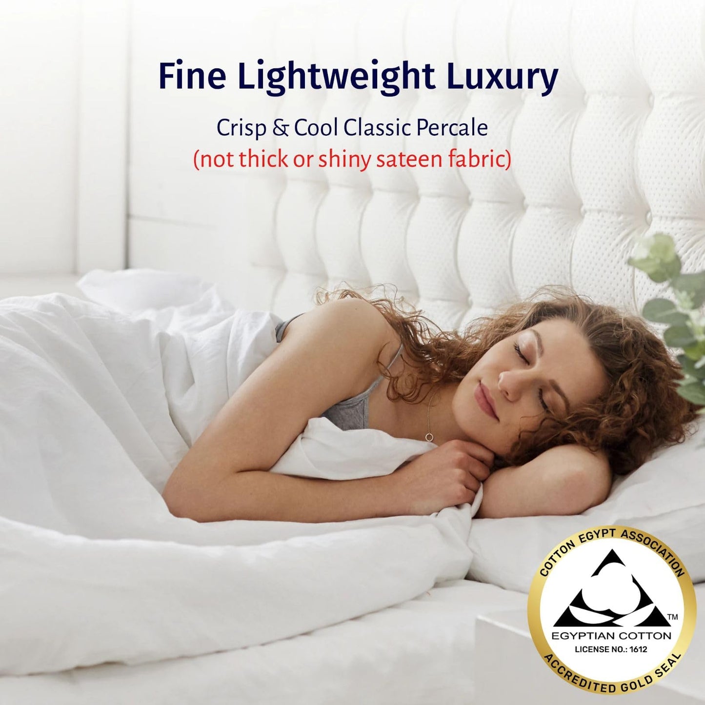 California Design Den Certified 100% Egyptian Cotton Sheets Queen Size Bed Set - Lightweight & Crisp Percale Queen Sheet Set Deep Pocket, Cool & Durable Luxury Bedding - White