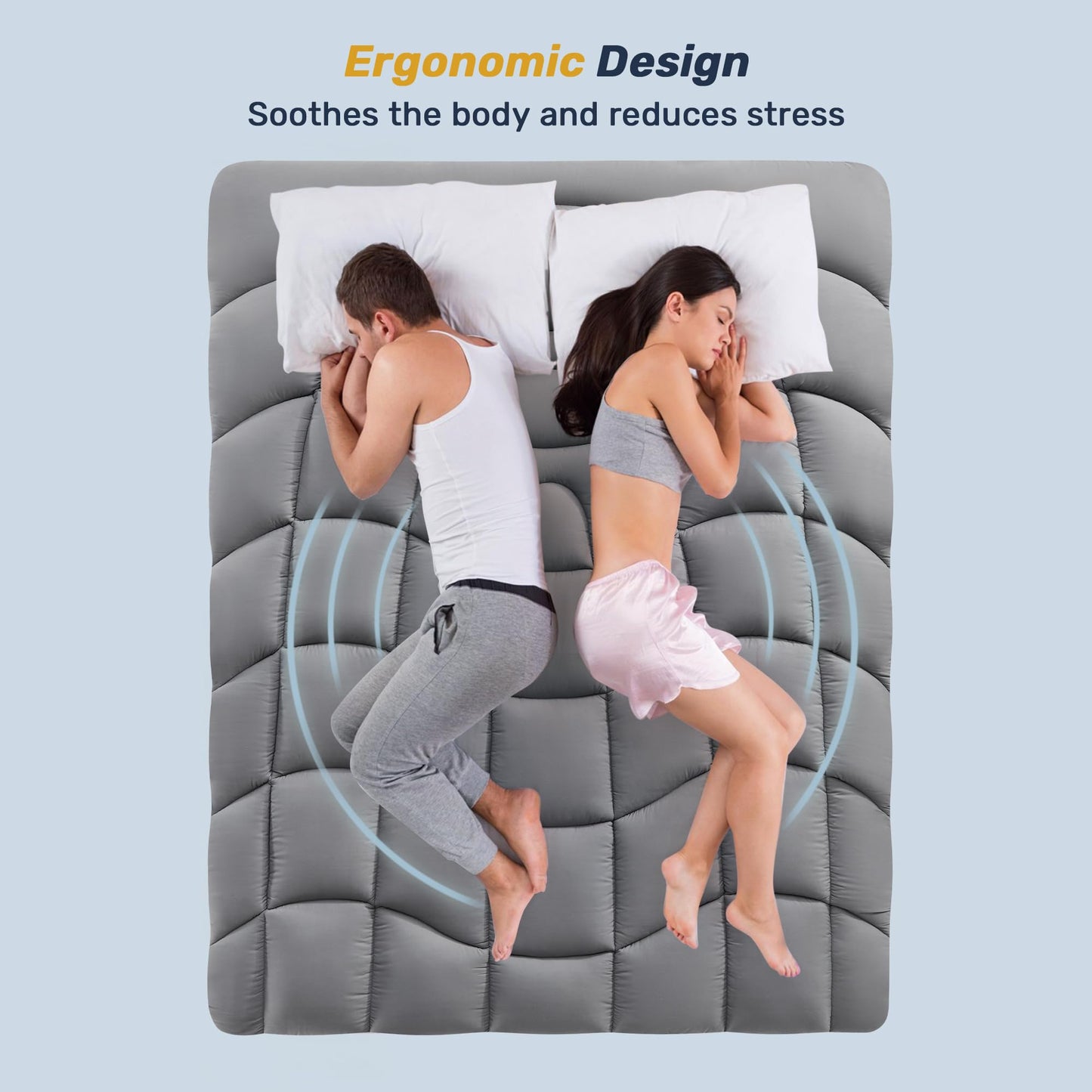 Queen Mattress Pad Waterproof - Ergonomic Quilted Fitted Queen Mattress Topper, 5-Layers Noiseless Washable Mattress Protector Cover with 8"-21" Deep Pocket (Grey, 60x80)
