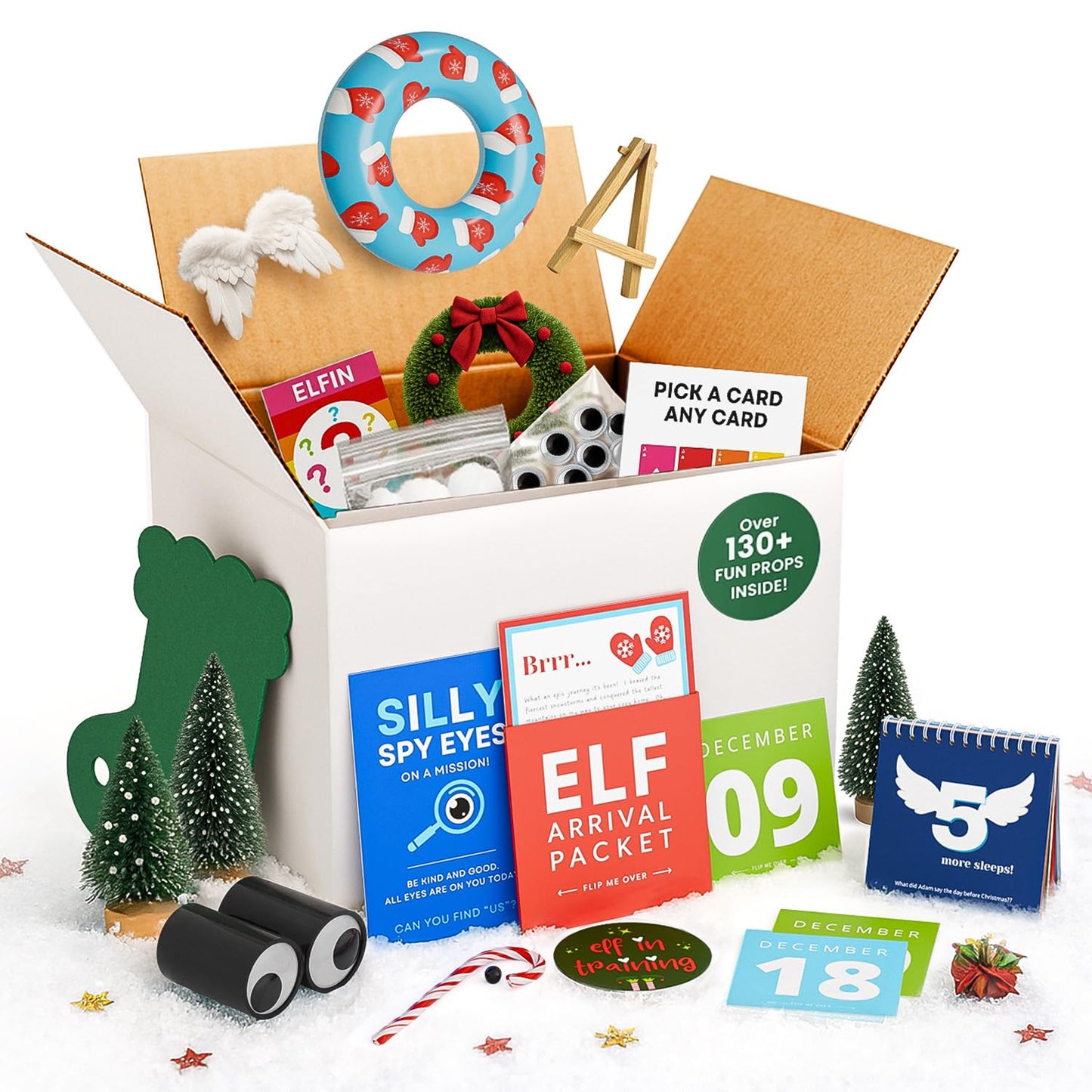 Elf on The Shelf Accessories - Christmas Activity Elf Kit - 27 Days of Fun - Over 130+ Fun Props and Clothes - Comes with an Elf Arrival Letter - Christmas Crafts for Kids - A Fun Countdown Tradition