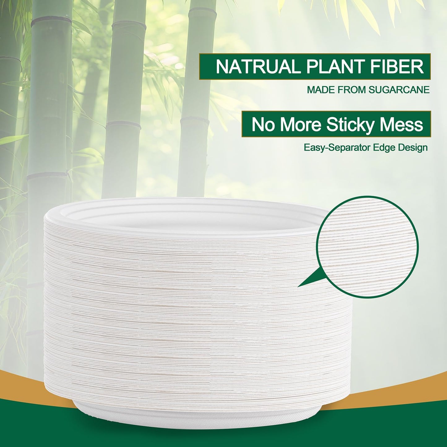 Tinybee Compostable Plates Heavy Duty 12 Inch - 125 Pack Paper Plates Eco-Friendly Large Paper Plates Microwave-Safe, Soak-Proof, Cut Resistant, Disposable Plates for Dinner BBQ Picnic Party, White