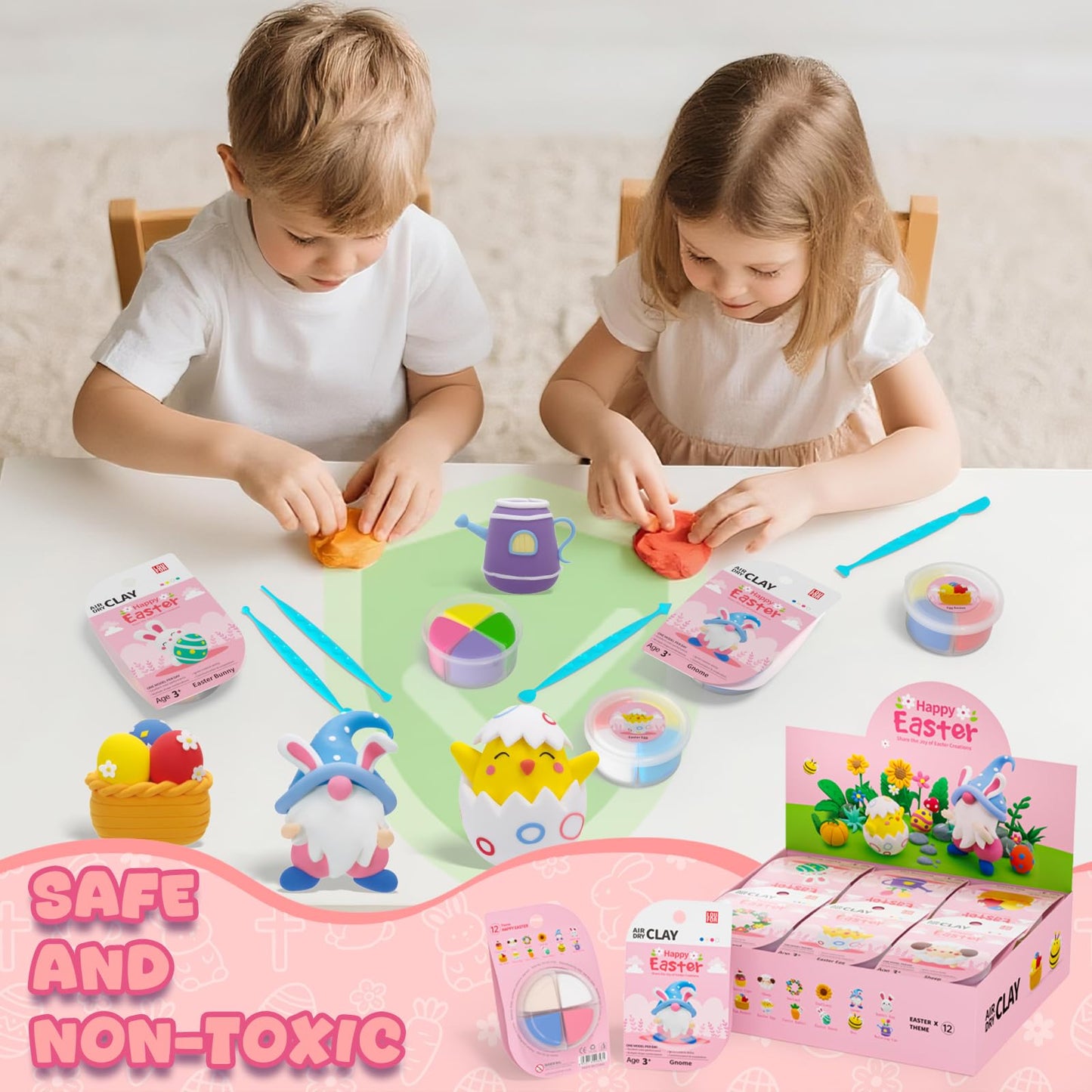 Loufor Air Dry Clay Kits Easter - Ultra Light & Soft, Safe & Non-Toxic, 12 Boxes DIY Modeling Clay with Sculpting Tools und Tutorials, Creative Arts und Crafts Toys Gifts