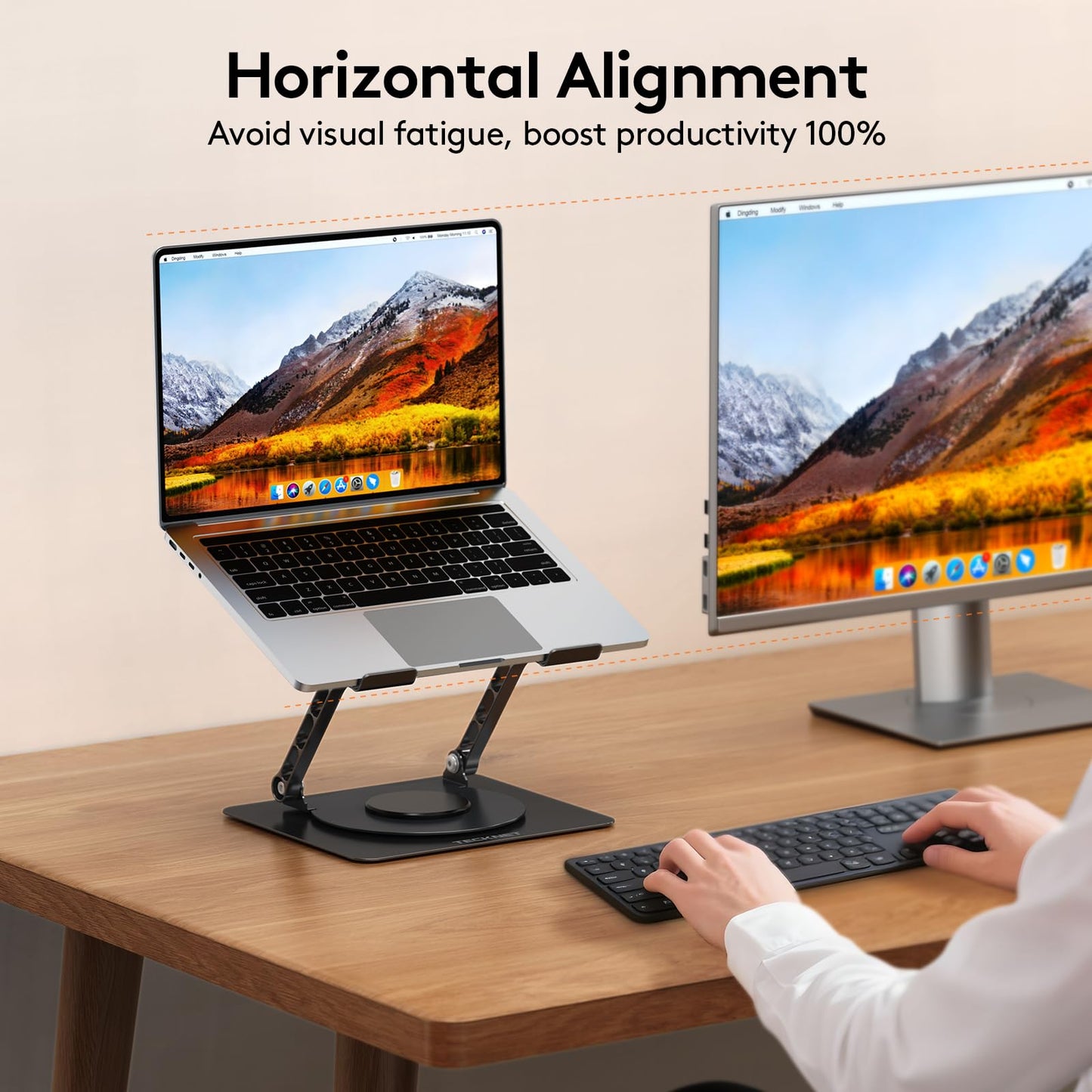 TECKNET Laptop Stand for Desk - 360° Rotating Base, Ergonomic Foldable Computer Stand for Laptop Riser, Height Adjustable, Compatible with MacBook Pro, Dell XPS, HP, and All Laptops 10-17" (Black)