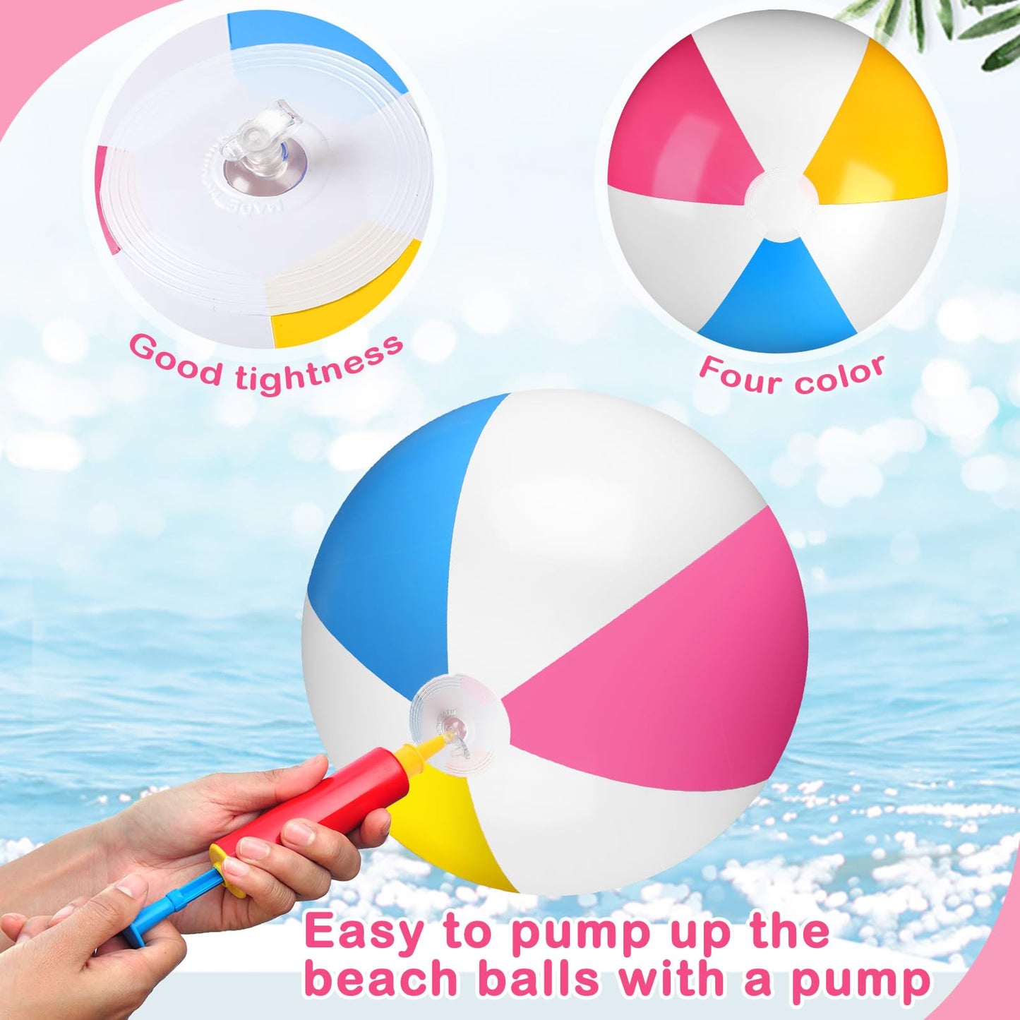 Honoson 30 Pack 20 Inch Beach Balls Inflatable Swimming Pool Game Toys Large Blow up Beach Balls Bulk for Summer Swimming Party Birthday Supplies(Rose Red, Yellow, Blue and White)