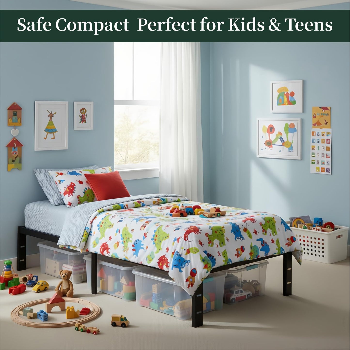 Twin Size Bed Frame, 14 Inch Metal Platform Bed Frames with Heavy Duty Steel Slat Support, No Box Spring Needed, Easy Assembly, Under Bed Storage