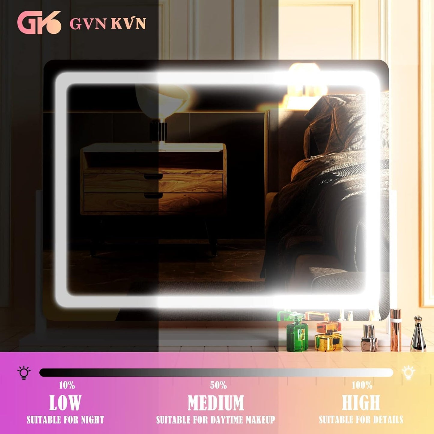 Gvnkvn Makeup Vanity Mirror with USB Charging Port 24" x 19" Large LED Makeup Mirror, Desk Mirorr with Lights, Light up Mirror with 10X Magnification and, Dimmable 3 Modes, Touch Control White
