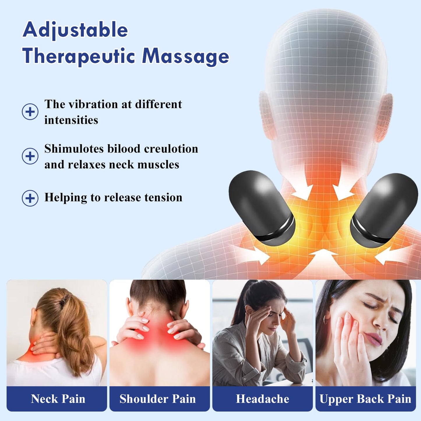 Huieo 3 in 1 Heated Neck Massage Pillows with Heat for Pain Relief Deep Tissue, Cervical Neck Hump Corrector, Plug-in Pillow Supports