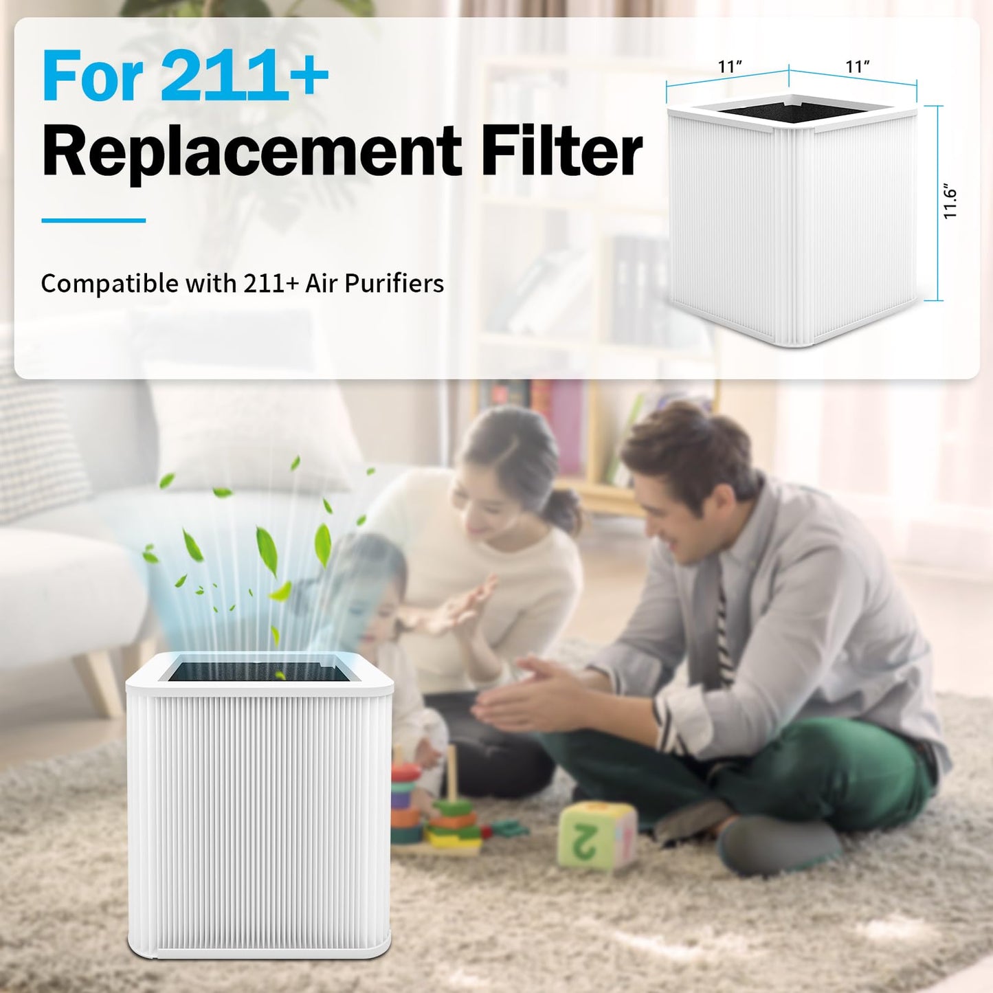 FFAC 211+ Replacement Filter Compatible with Blue Pure 211 Air Purifiers, 2-in-1 True HEPA Particle and Activated Carbon Filters, 2 Pack