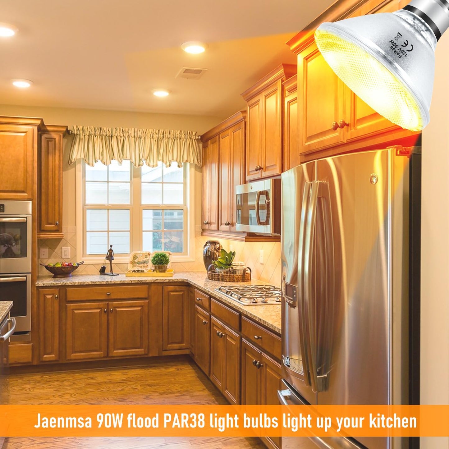 Jaenmsa PAR38 Halogen Flood Light Bulbs 90W 120V, 4Pcs Halogen PAR38 90W Light Bulbs Dimmable with E26 Base, 2700K Warm White, 4050 Lumens for Indoor and Outdoor