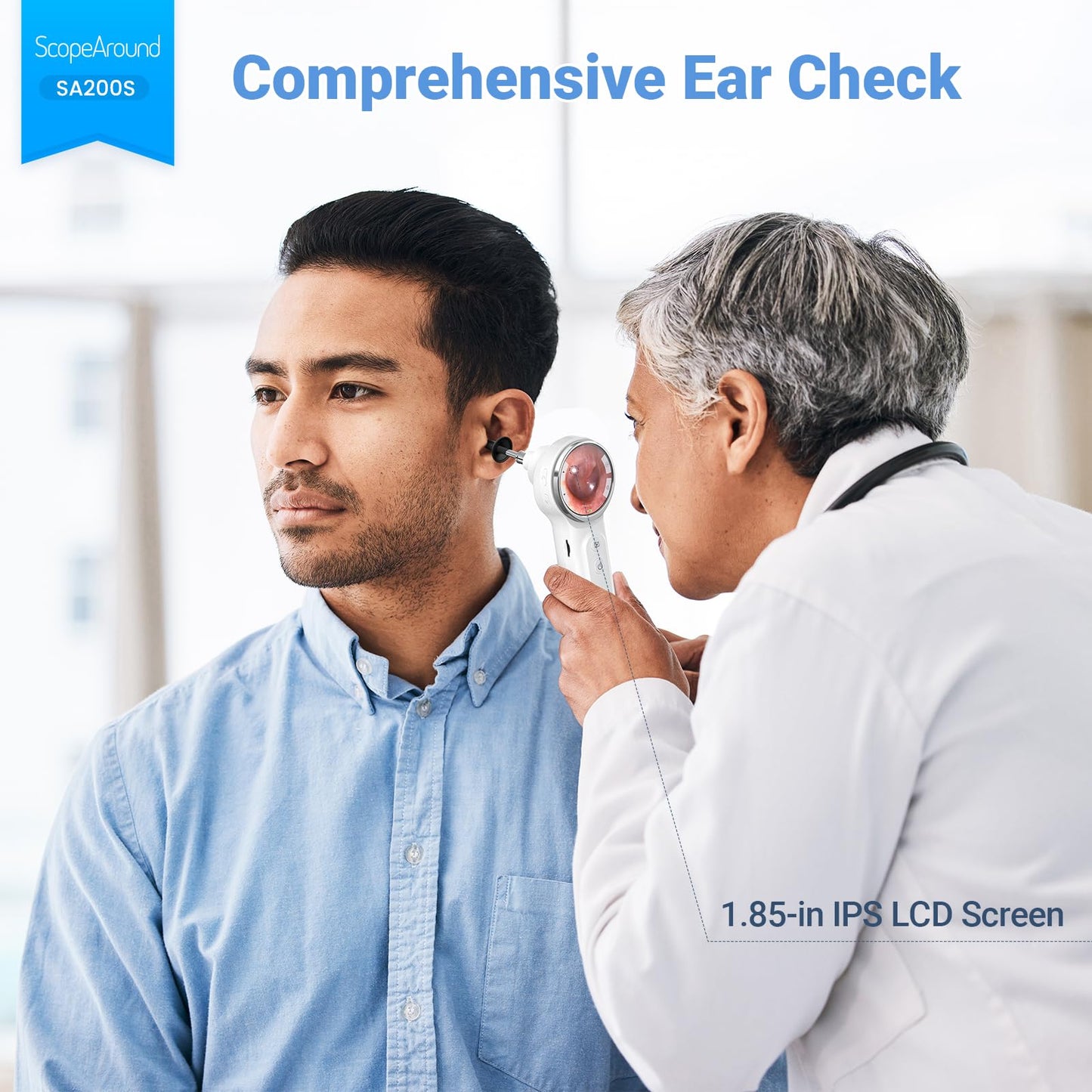 ScopeAround Otoscope with Light, Digital Otoscope w/1.85in IPS Screen, 720p HD Ear Wax Removal Tool Camera, Video Otoscope Ear Camera with 6 LED Lights, Compatible with Android/iPhone