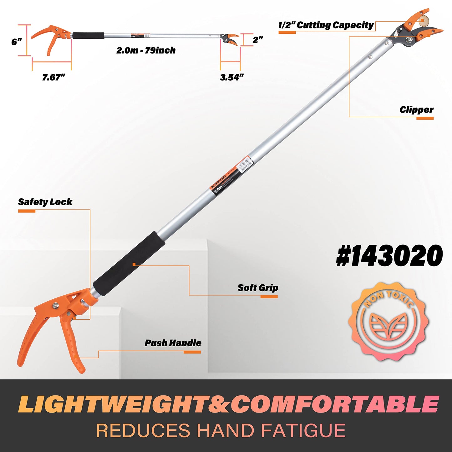 KSEIBI 143020 Long Reach Cut and Hold Bypass Pruner Max Cutting 1/2 inch Small Camping Splitting Hatchet 14 inch