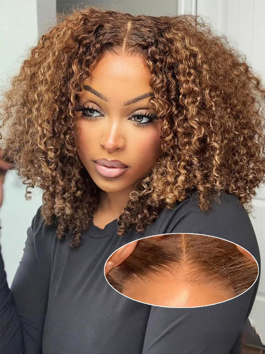 16 inch Wear and Go Glueless Wig Ombre Highlight 4/27 Afro Kinkycurly Wigs Pre Cut HD Lace Wig human hair Pre Plucked,Natural Hairline for Women 200% Density