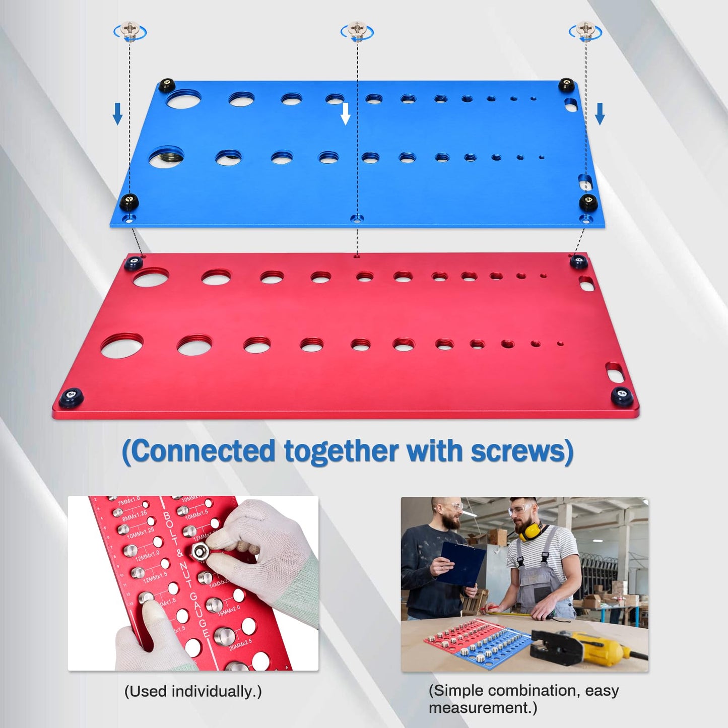 44 Nut and Bolt Thread Checker, 2 in 1 Bolt and Nut Identifier Gauge, Bolt Size and Thread Gauge with Metric and Standard,Inch and Centimeter Double Scale (Red + Blue)