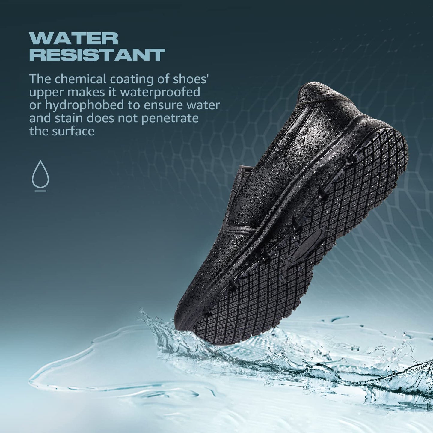 HISEA Men's Leather Non Slip Food Service Shoes, Water & Oil Resistant, Comfortable, Breathable, Lightweight Slip Resistant Shoes for Men, for Kitchen, Restaurant, Slip-on Chef Walking Shoes Black