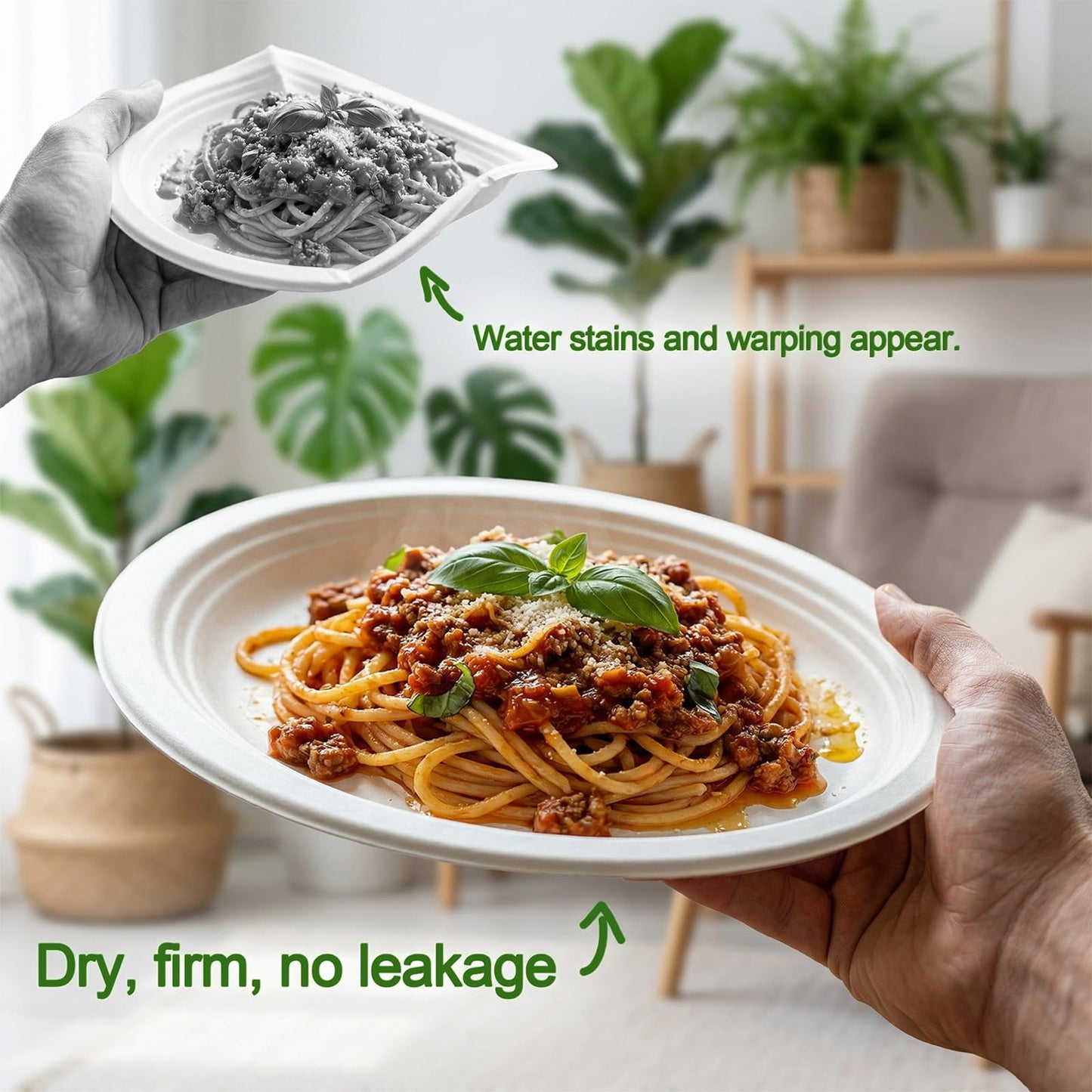 Tinybee Compostable Plates Heavy Duty 12 Inch - 125 Pack Paper Plates Eco-Friendly Large Paper Plates Microwave-Safe, Soak-Proof, Cut Resistant, Disposable Plates for Dinner BBQ Picnic Party, White