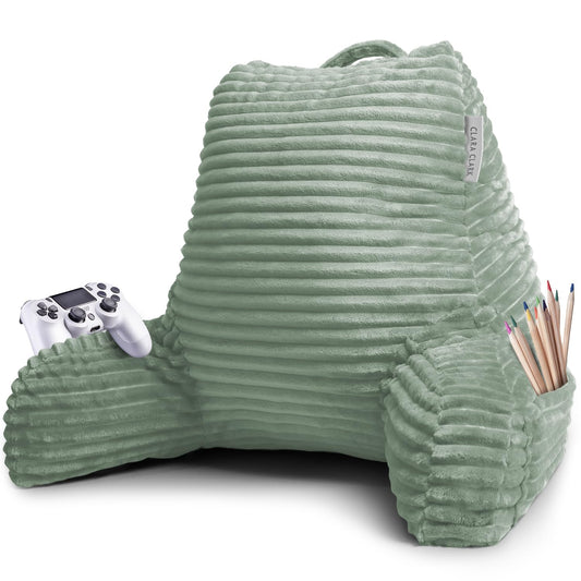 Clara Clark Reading Pillow for Bed Adult – Back Pillow for Sitting in Bed, Standard Bed Pillows for Sitting Up, Foam Chair Pillow, Sage Green Rest Pillow