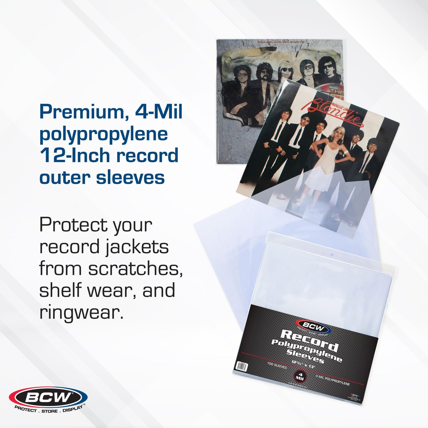 BCW 4 Mil Record Sleeves (12 Inch) - 100 ct | Clear Polypropylene Vinyl Album Protectors for 33 1/3 RPM | Archival Quality, Acid-Free | Premium Outer Sleeves for Storage of Your Vinyl Collection