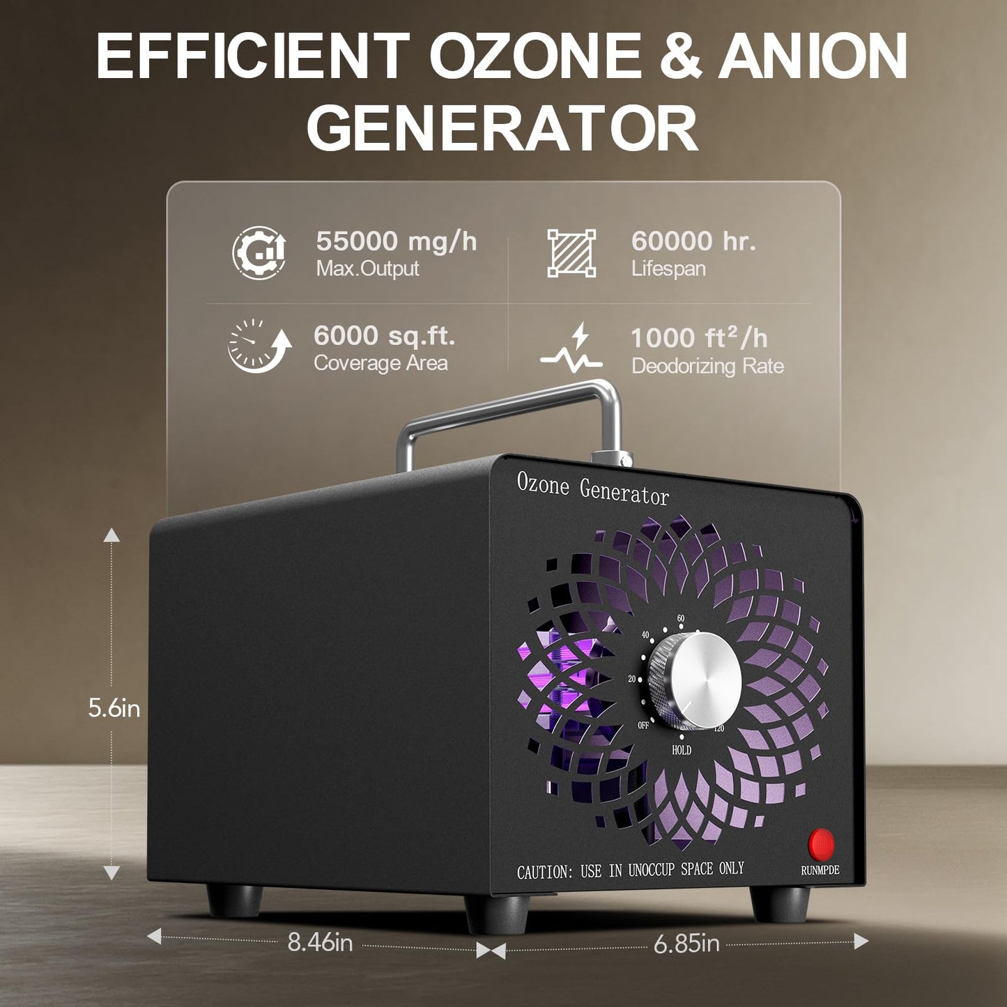 2025 Latest Ozone Generator, High Capacity Ozone Machine Odor Removal Up to 6000 Sq.Ft, for Car/Home/Smoke/Pet Odor, Black
