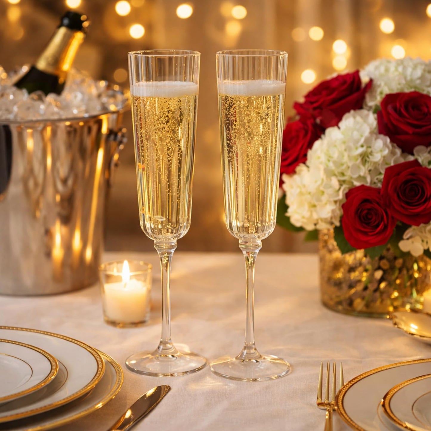 Jingmore 48 Pcs Plastic Ribbed Champagne Flutes With Stem, 6.4 oz Clear Vintage Disposable Champagne Glasses for Wedding Birthday Anniversary (Clear)