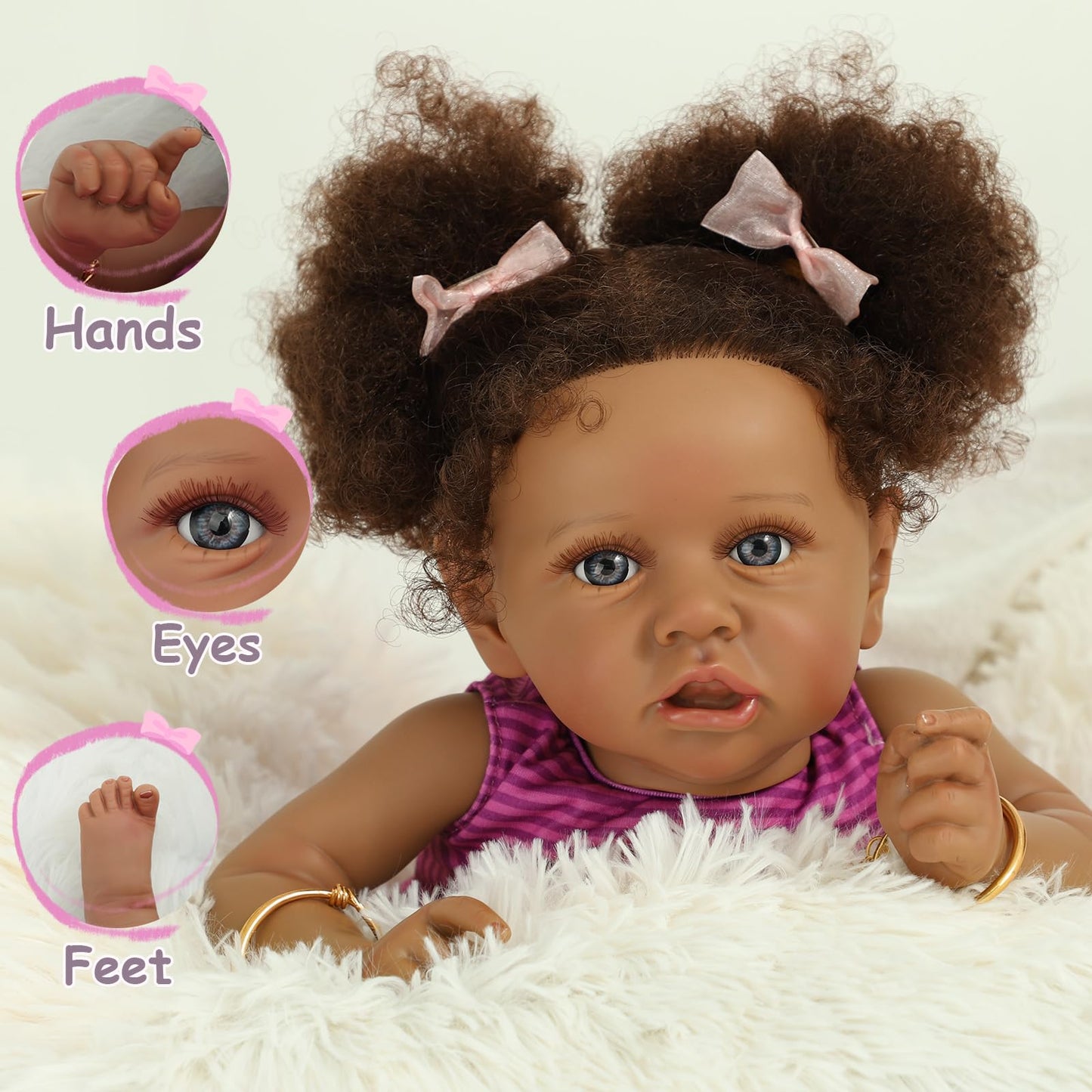 Kdudgso Realistic Reborn Baby Doll Black - 22 inch African Americans Lifelike Newborn Bebe Doll Girl Caramel Skin Real Life Like Baby Dolls with Birth Certificate & Feeding Kit Gifts for Kids Age 3+