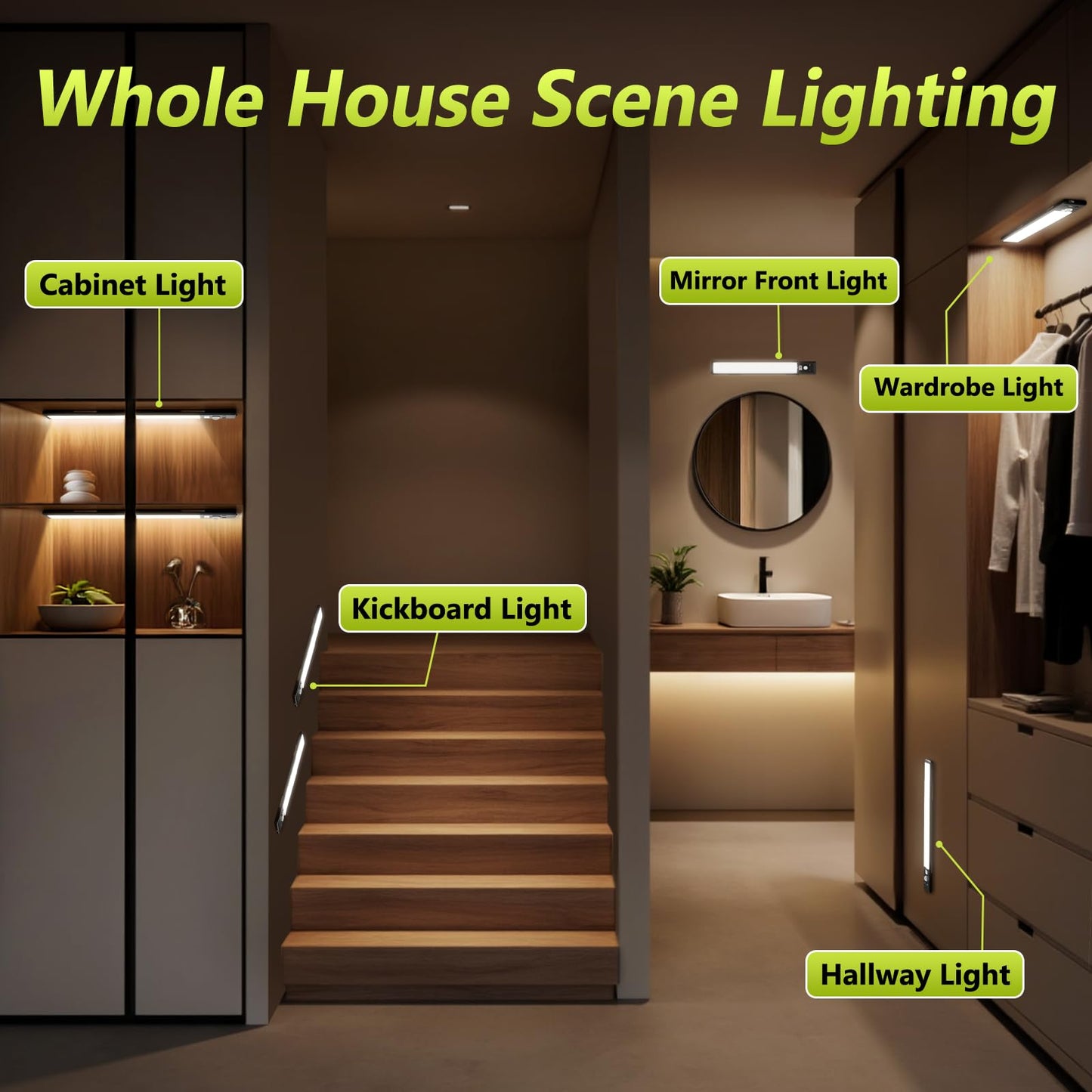 Mpotmiy 6 Pack 12" Rechargeable Motion Sensor Under Cabinet Lights with Digital Display, 2200mAh, 3 Color Temperatures, Magnetic Dimmable Closet Lights for Kitchen