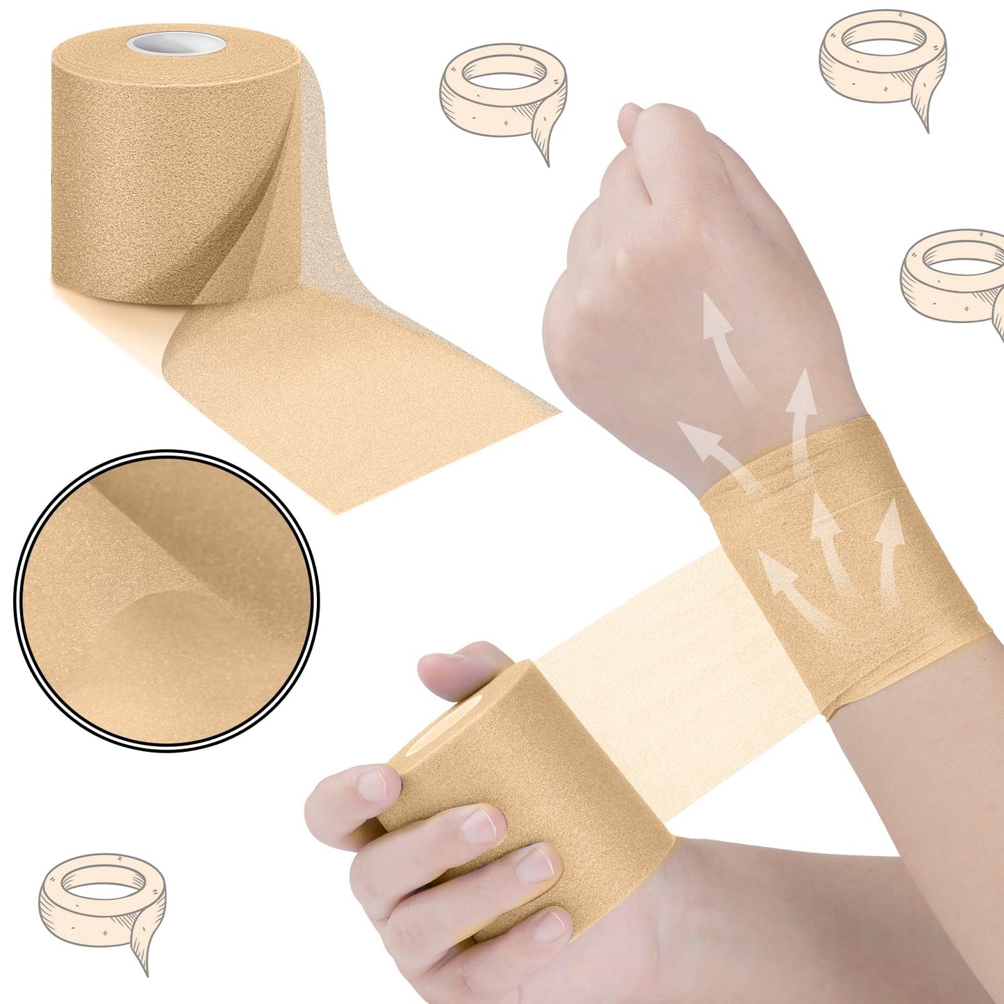 24 Pieces Foam Underwrap Tape Sports Prewrap Athletic Tape Foam Pre Wrap for Ankles Wrists Hands and Knees(Beige)