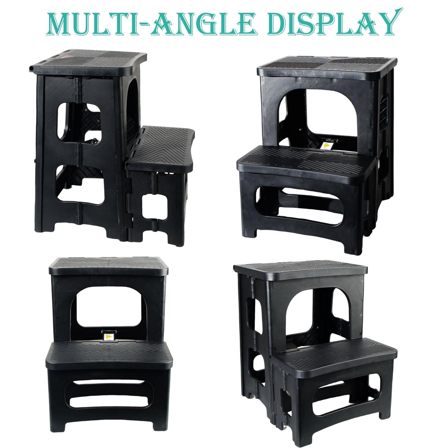MavHubrix 2-Step Folding Stool Ladder,Non-Slip Portable Collapsible Step Stool for Kitchen Bathroom Home RV Closet Office, 16.5" Heights, Holds 300 lbs,Foldable Lightweight Design only 4.6Ibs (Black)