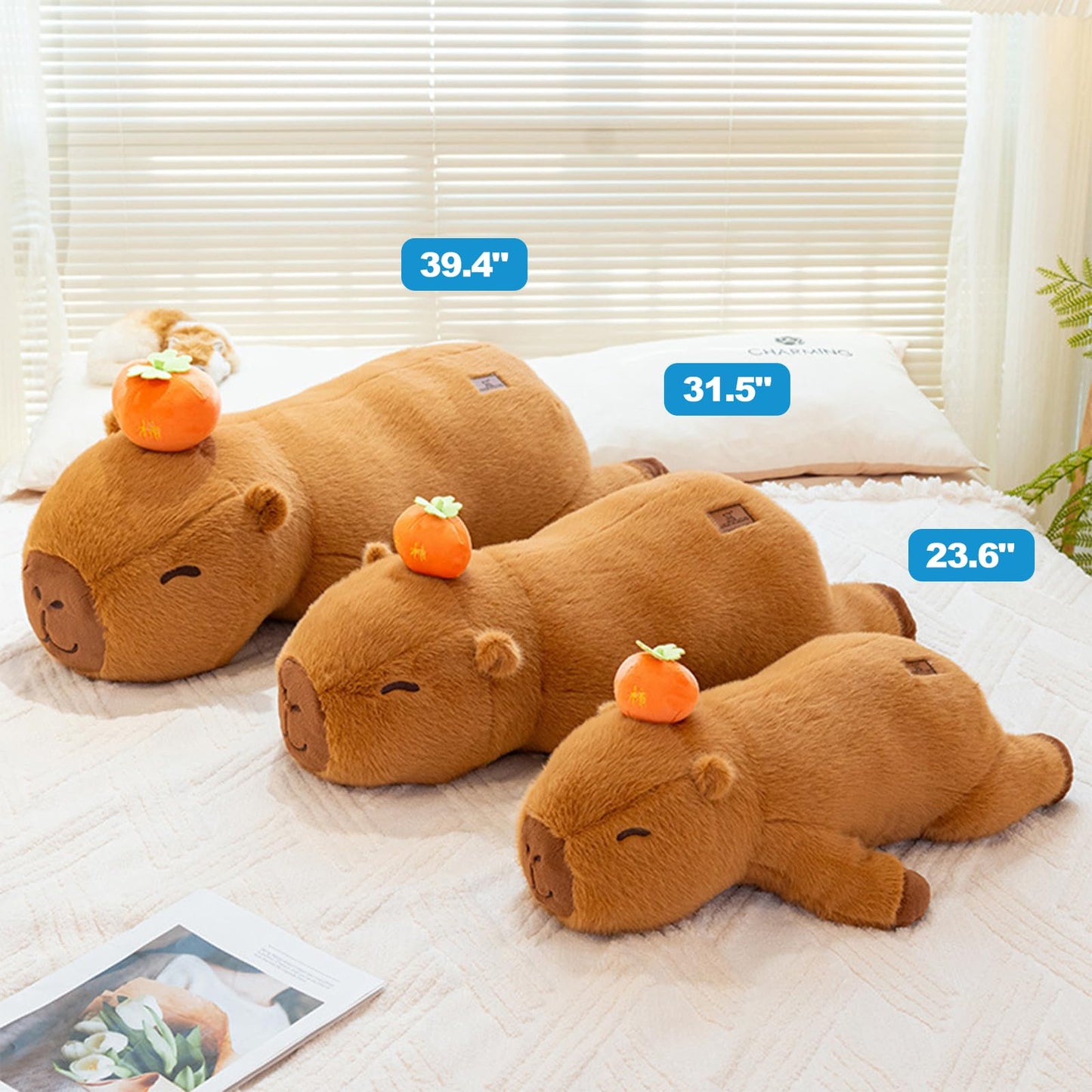 PEACH CAT Persimmon Capybara Plush 23.6" Long Capibara Stuffed Animal Cute Plushies Toys Gifts for Kids Brown