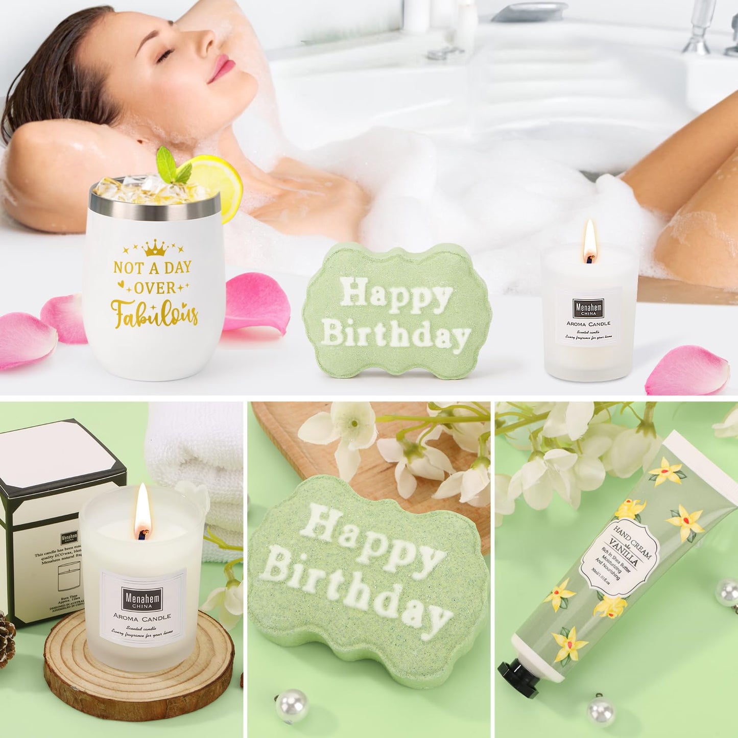 BaiCai Birthday Gifts for Women, Happy Birthday Gifts for Mom Sister Her Best Friend Girlfriend Wife Bday Gift Ideas, Unique Relaxing Spa Birthday Gift Baskets for Women Care Package w/Blanket
