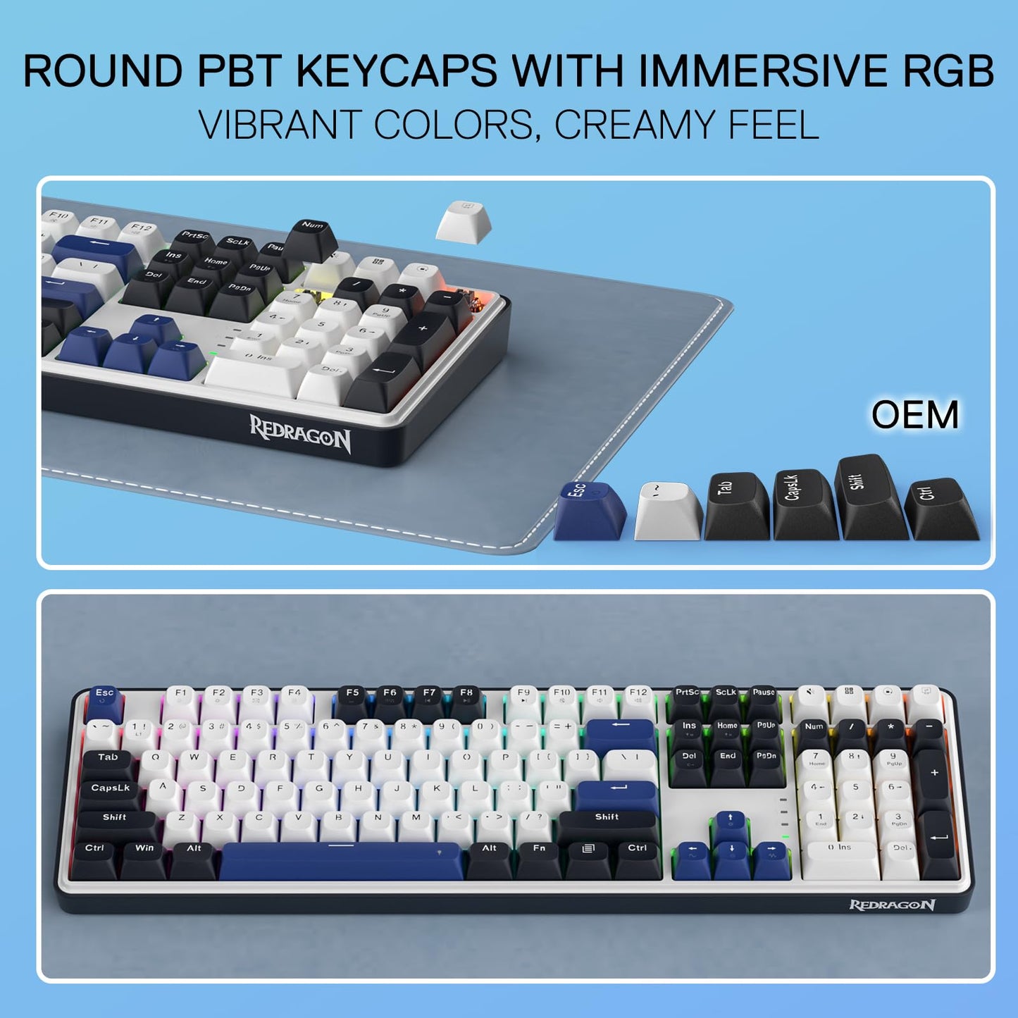 Redragon K689 Wired Gasket RGB Gaming Keyboard, 104 Keys + Extra 4 Hotkeys Mechanical Keyboard w/Upgraded Hot-swappable Socket, 3-Layer Noise Dampening, Mixed Color Keycaps, Custom Linear Switch