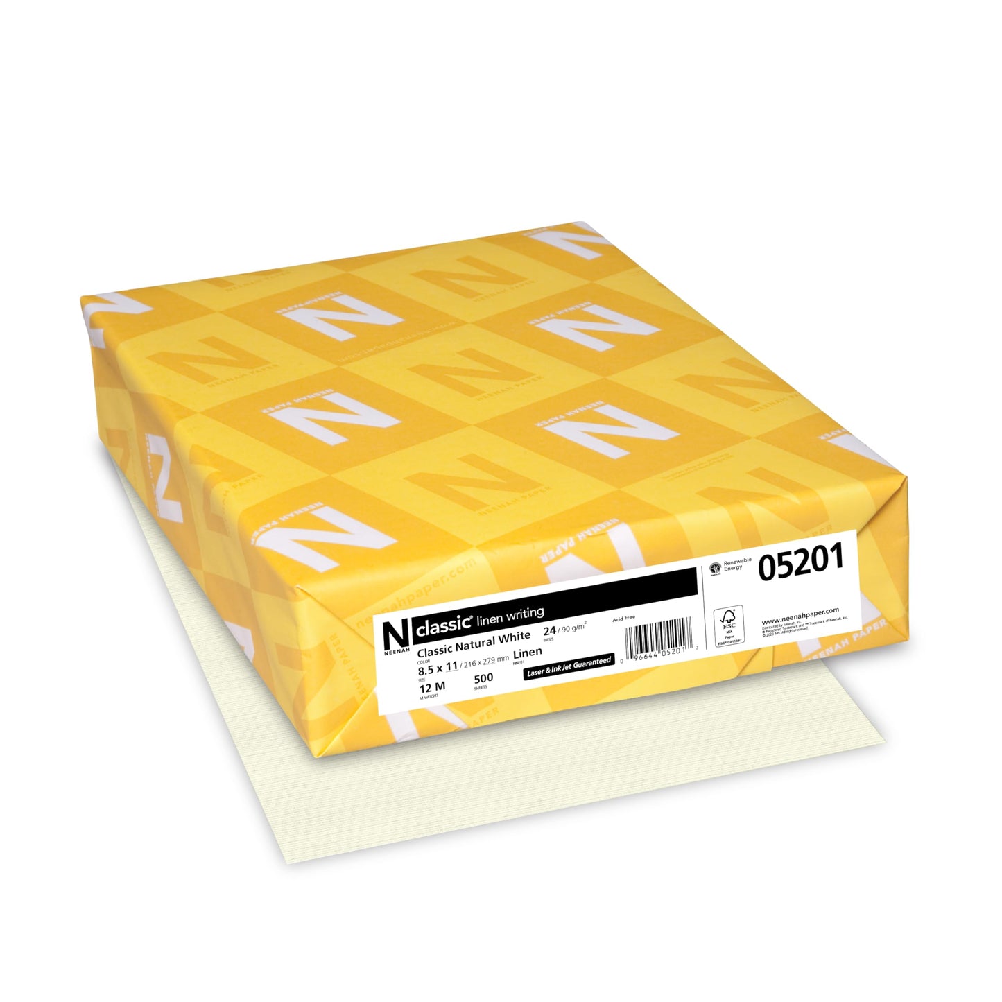 Neenah Paper 05201 CLASSIC Linen Writing Paper, 24lb, 8 1/2 x 11, Natural White, 500 Sheets