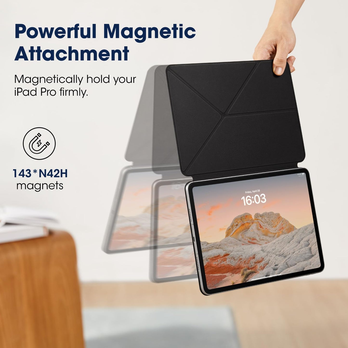 PITAKA iPad Pro 12.9 Case, Compatible with iPad Air M3/M2 13 Inch & iPad Pro 12.9 (3-6th Gen) 2022/2021/2020/2018, Lightweight Portrait/Landscape Magnetic Case with 4 Standing Angles - Black