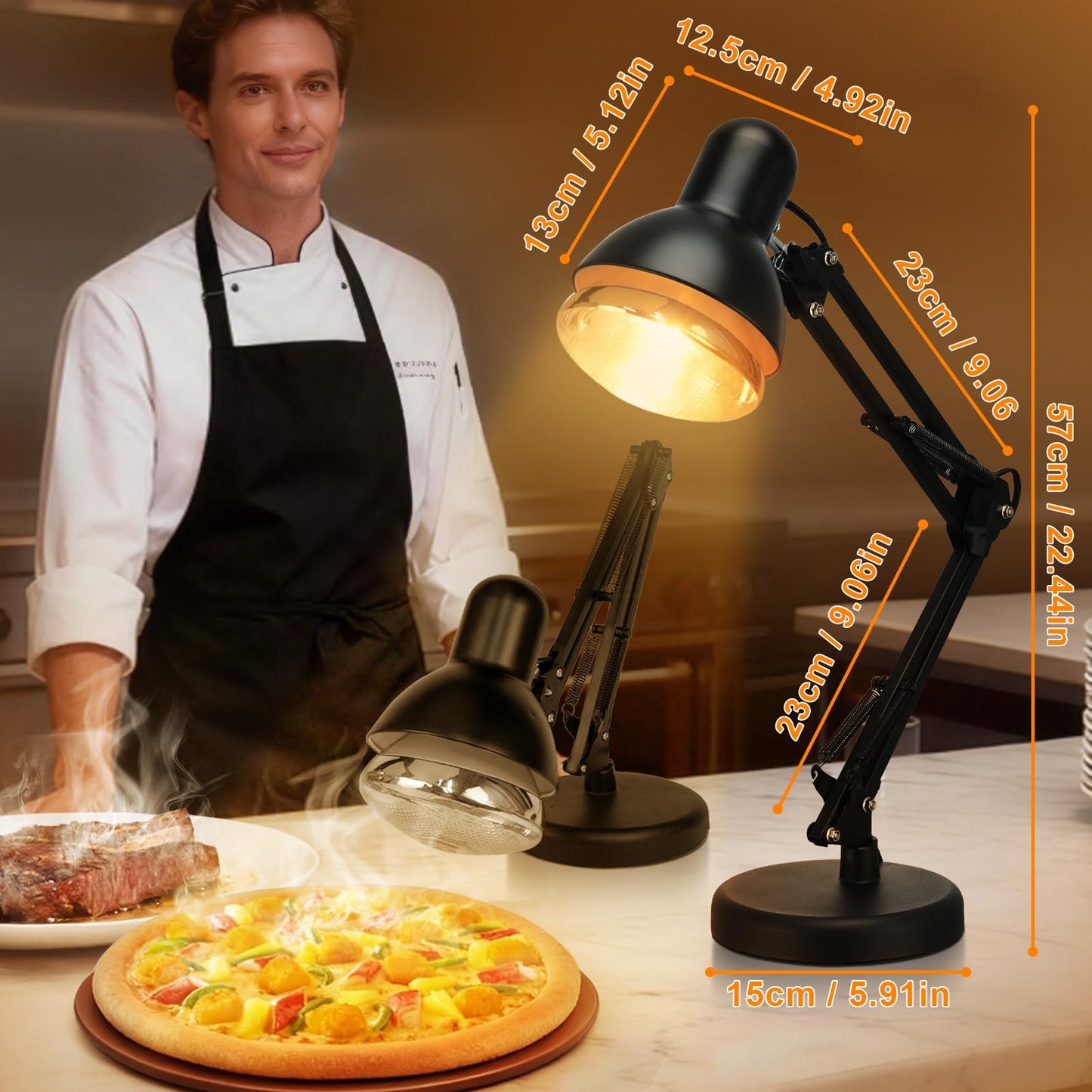 Portable Food Heat Lamp - [Foldable Design] [3S Quickly Heating] Food Warmer Light, Commercial Heat Lamp for Food, Catering Warming Lamp for Parties, Buffet, Pizza, Chocolate (Black)