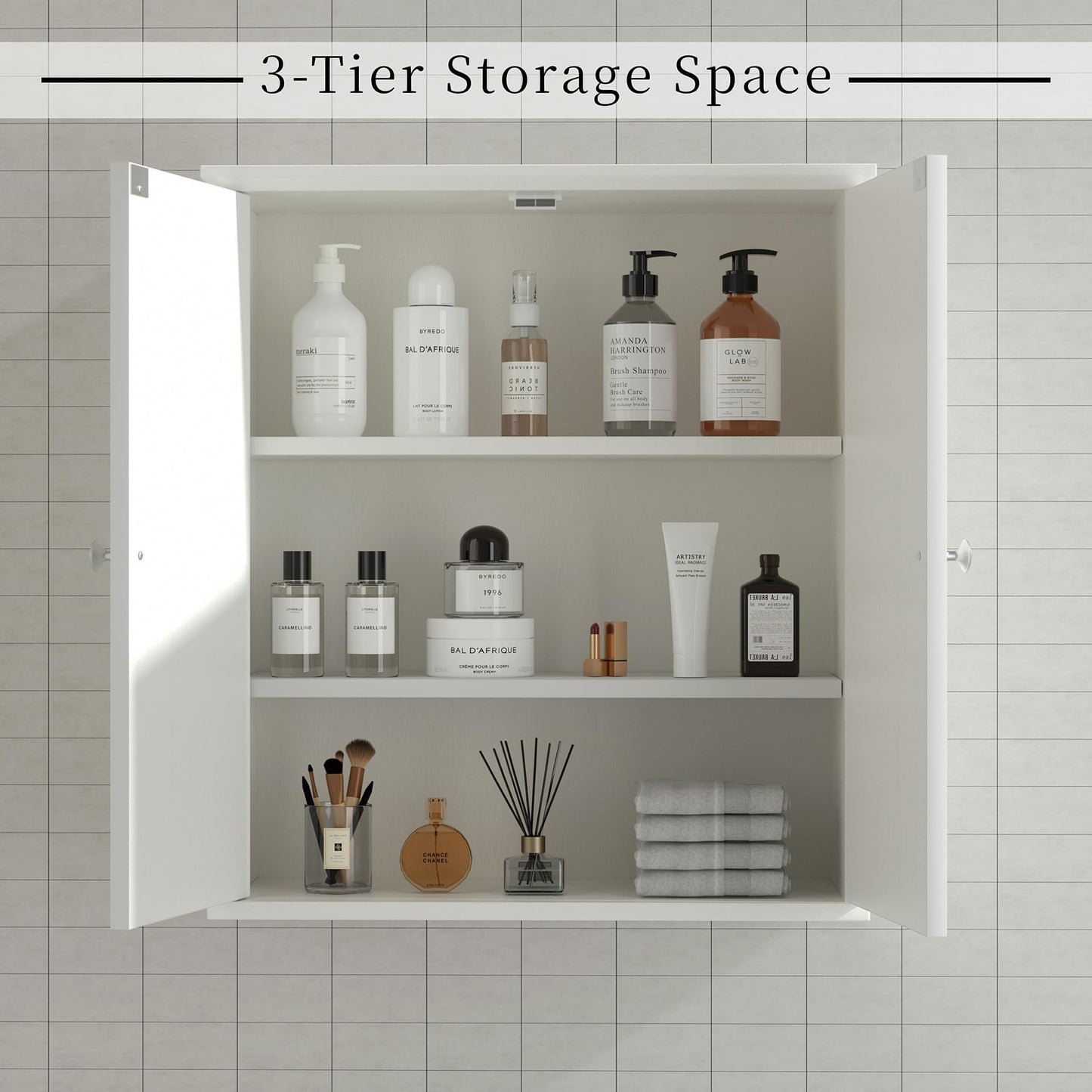 Shintenchi Bathroom Wall Medicine Cabinet with 2 Door, Bathroom Storage Organizer Over The Toilet,Space Saving Storage with 3-Tier Shelves,Solid White