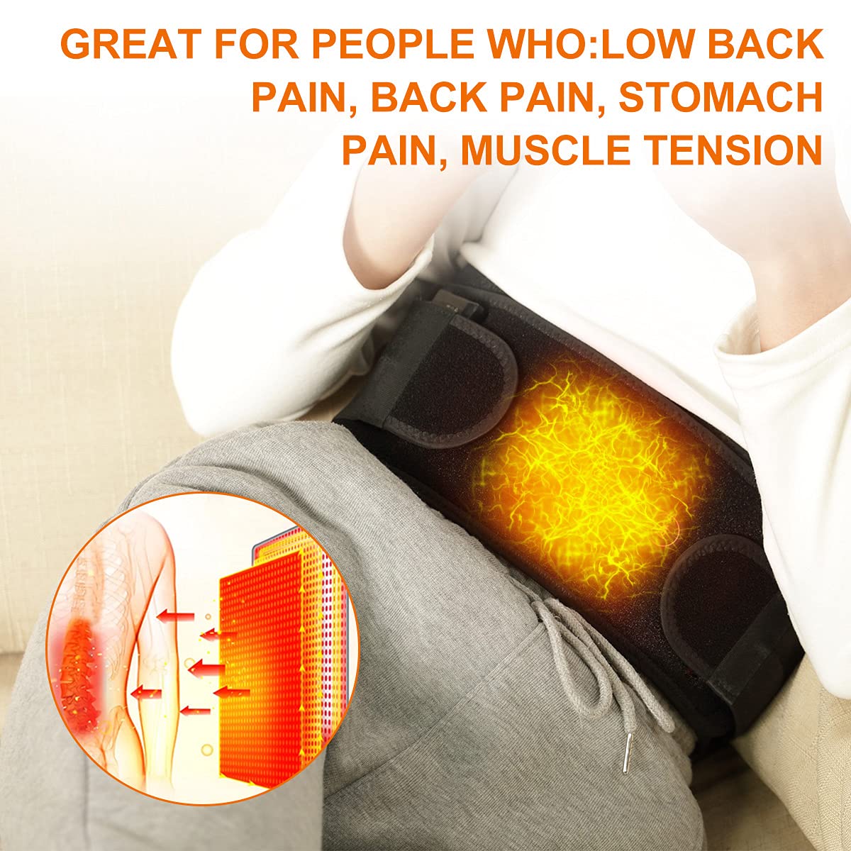 Heating Pad for Back Pain Relief, Cordless Back Massager with 7.4V 4400mAh Battery 3 Heat Settings & 3 Vibrating Modes Heated Back Brace Suitable for Abdomen Back Lumbar Spine Stomach Waist Cramps
