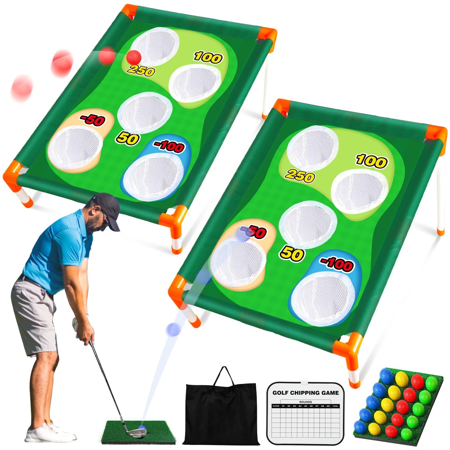 TOY Life 2 Pack Golf Cornhole Game Corn Hole Set Chipping Golf Game for Adults Kids Backyard Yard Training Equipment Outdoor Indoor (NO Club Included)