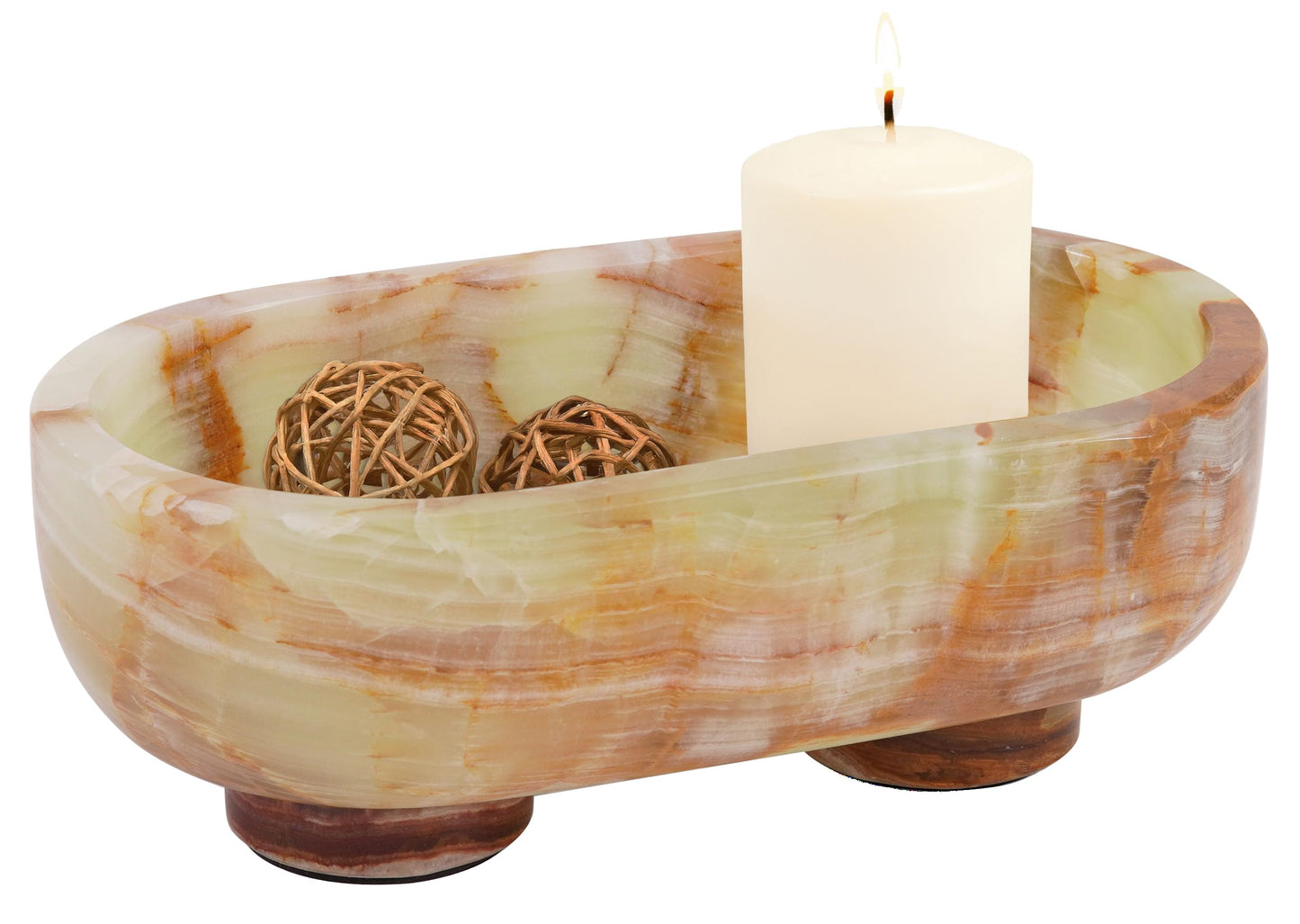 Radicaln Marble Oval Bowl With Stand 10" Inches Green Handmade Fruit Bowl For Kitchen Counter, Ideal Serving Bowl for Home Decor, Candle Dish & Banana Holder For Kitchen Table