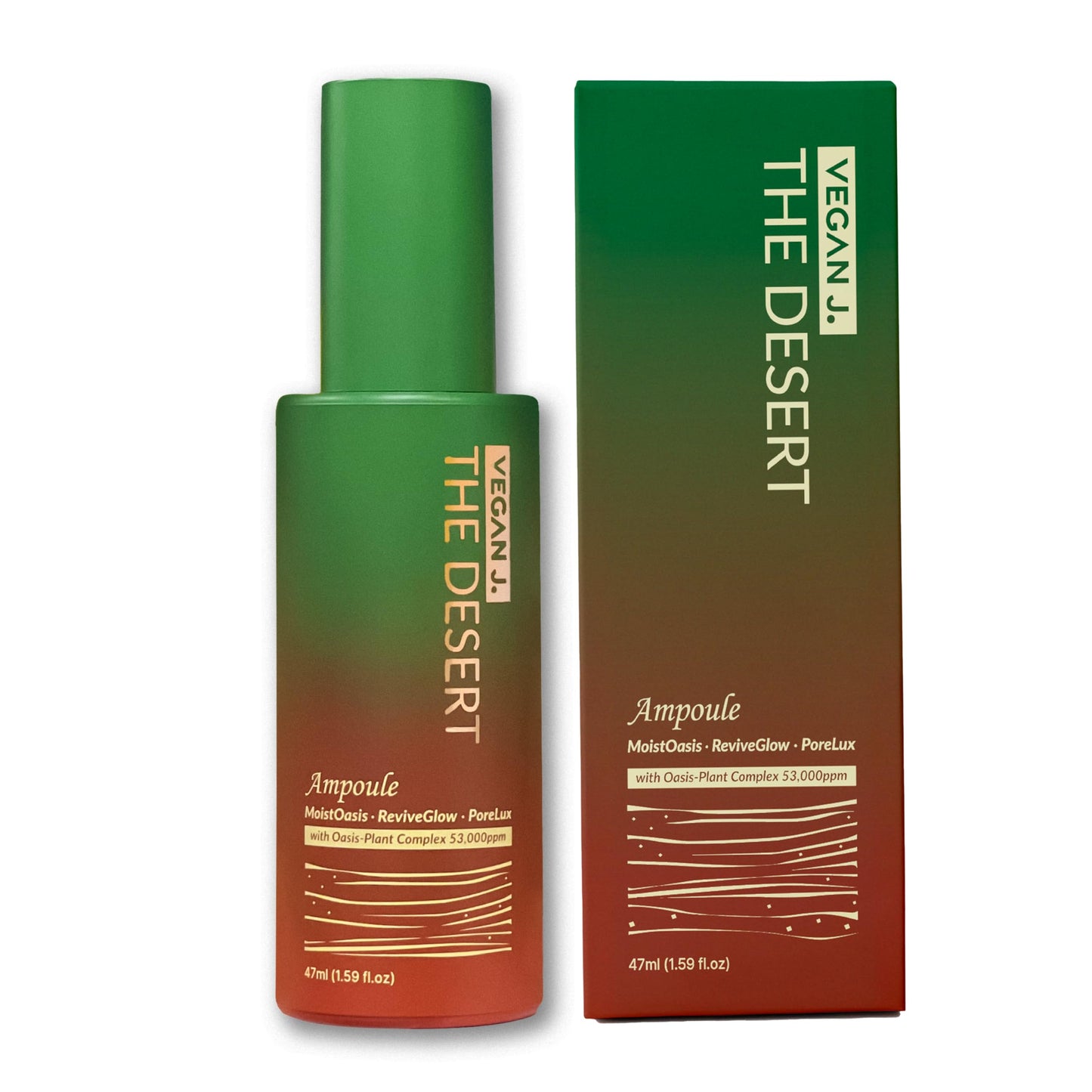 Vegan J. The Desert Ampoule | Intensive Hydration with MoistOasis | 53,000ppm Oasis-Plant Complex | Korean Skincare | Kbeauty | Vegan (47ml)