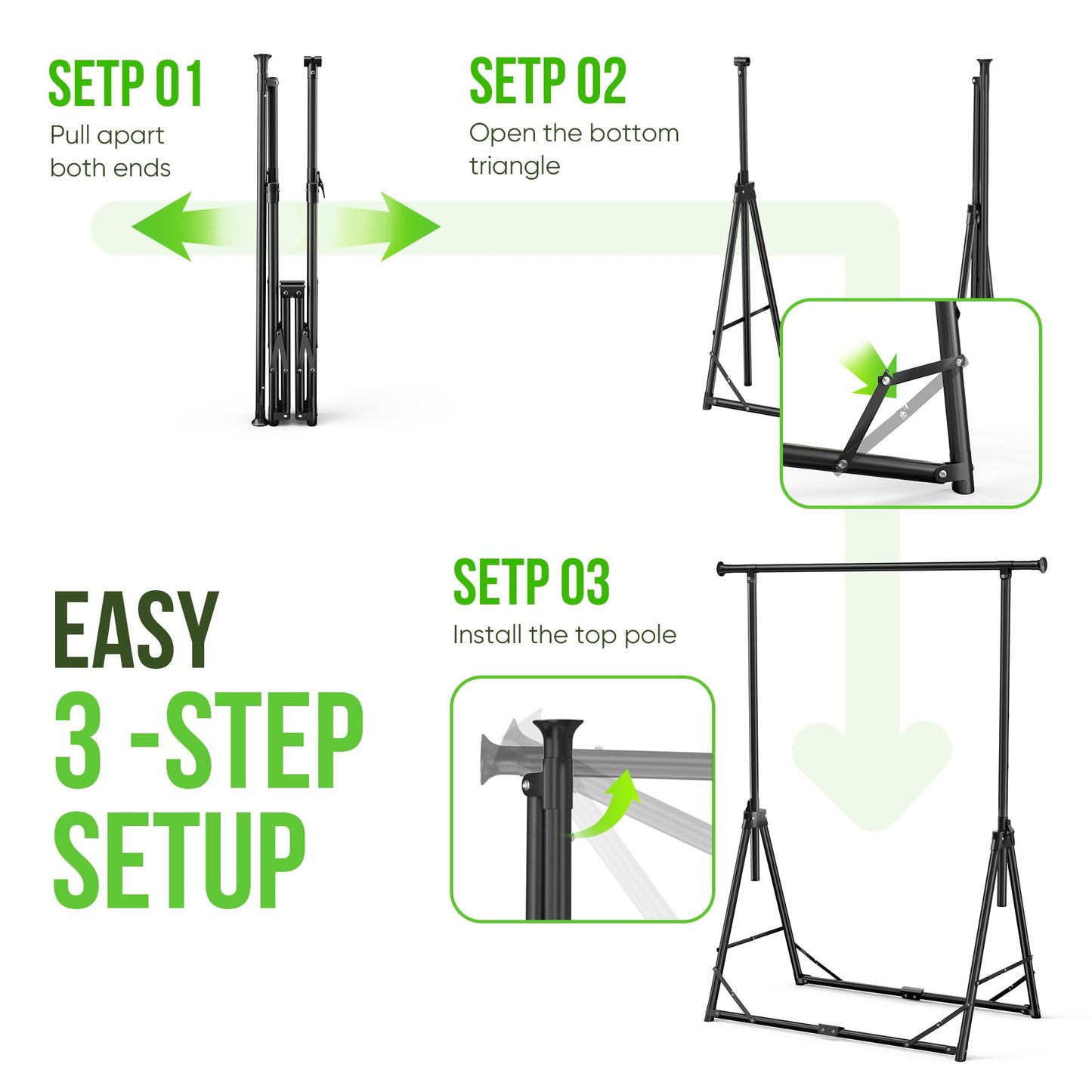 MAXLEAD HOME Clothes Rack Foldable Clothing Rack, 64.5''H Collapsible Garment Rack with 4 levels Adjustable Height, Portable Coat Rack for Travel, Camping, Drying, RV, Indoor, Outdoor, Easy Assemble