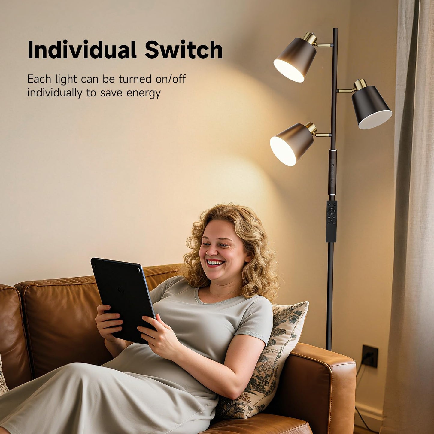 Jeagop LED Tree Floor Lamp, 2500LM Super Bright Standing Lamp with Remote & Touch Control, 4 Color Temperatures, 3 Rotatable Lights, Modern Dimmable Floor Lamps for Living Room Bedroom Office