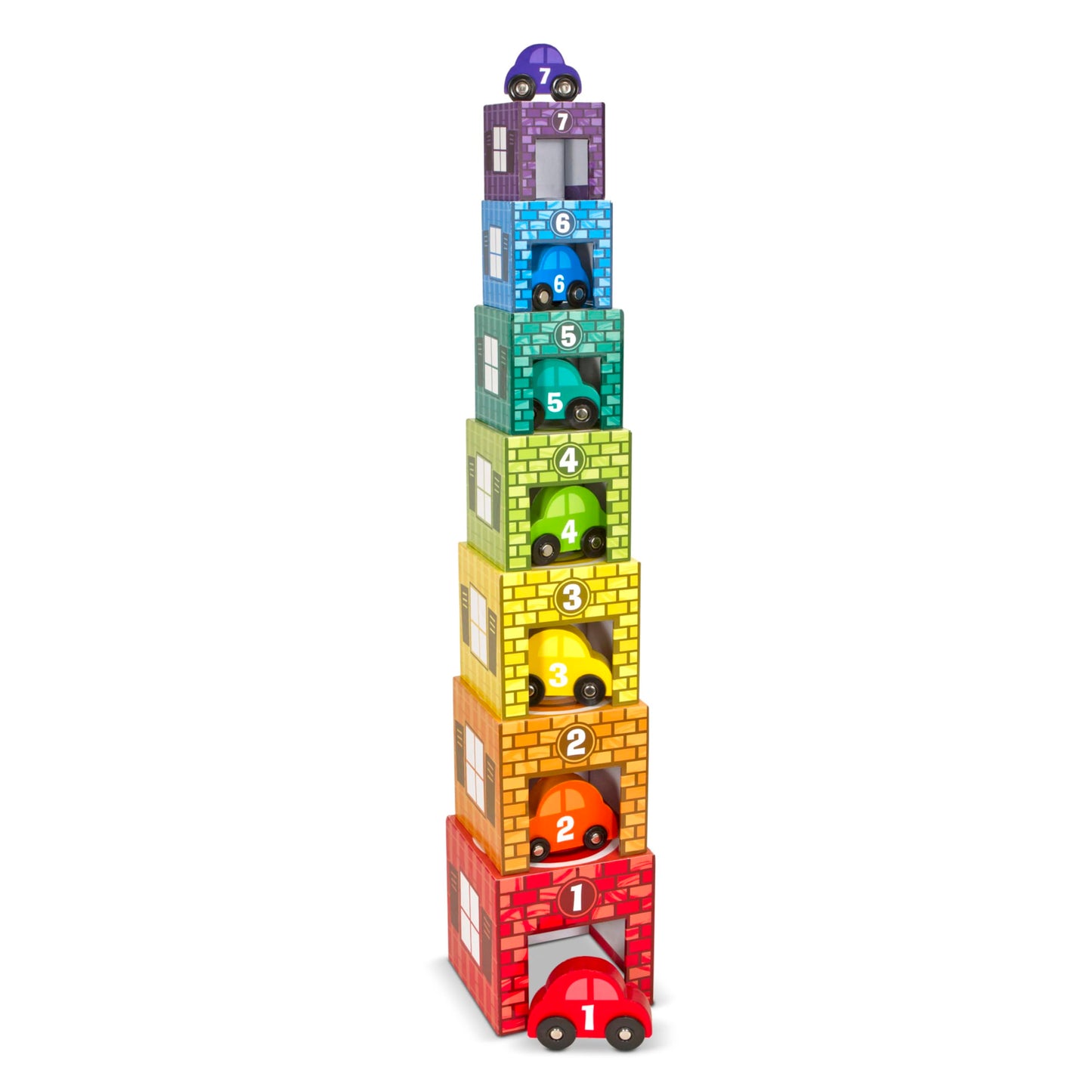 Melissa & Doug Nesting and Sorting Garages and Cars with 7 Graduated Garages and 7 Stackable Wooden Cars - FSC CertifiedNumbers Learning Toys, Sorting and Stacking Toys for Toddlers Ages 2+