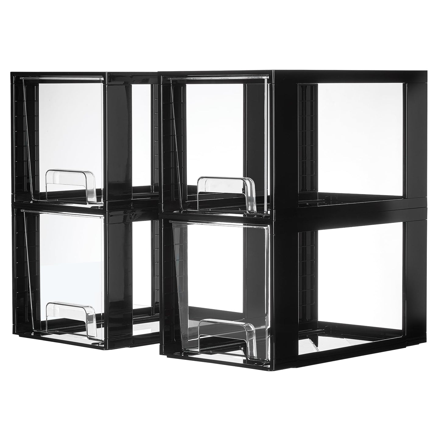 Vtopmart 4 Pack Large Stackable Storage Drawers,Black,Easily Assemble Acrylic Bathroom Closet Undersink Organizers and Storage,Plastic Bins for Kitchen Cabinets,Pantry,Makeup,Medicine Organization